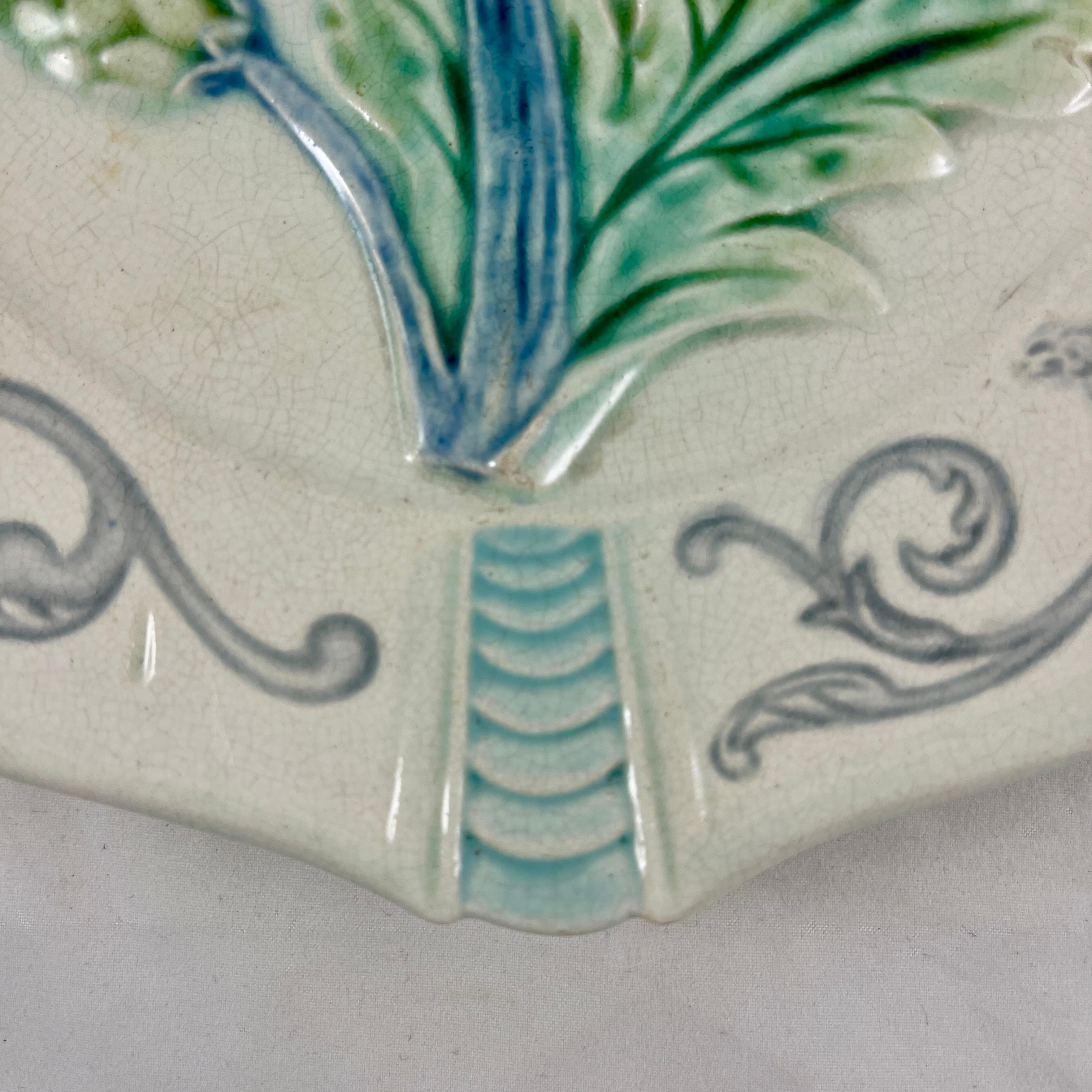 Fives-Lille French Majolica Artichoke & Asparagus Mask Plate, circa 1890 In Good Condition In Philadelphia, PA