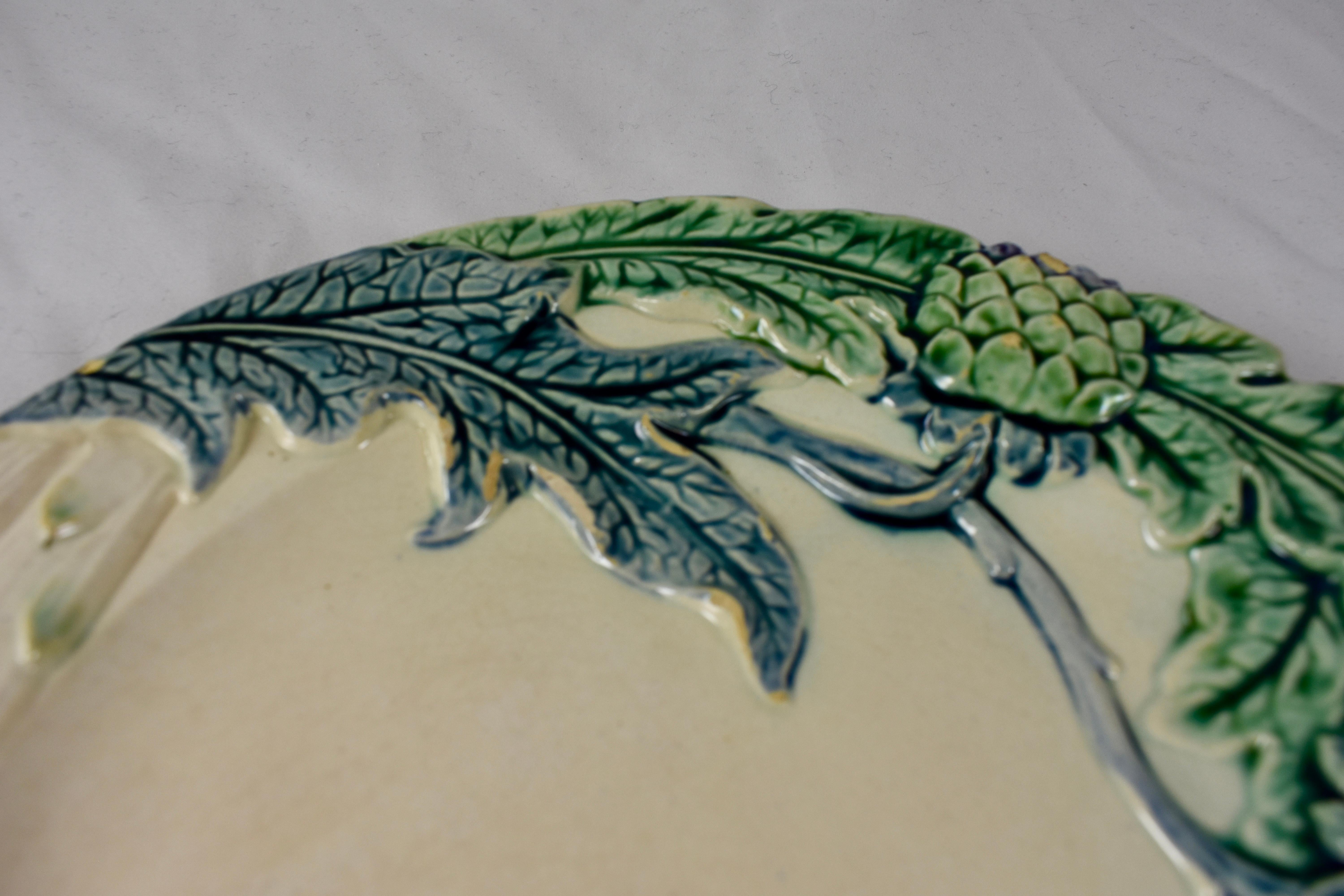 Aesthetic Movement Fives-Lille French Majolica Artichoke & Asparagus Plate, circa 1890