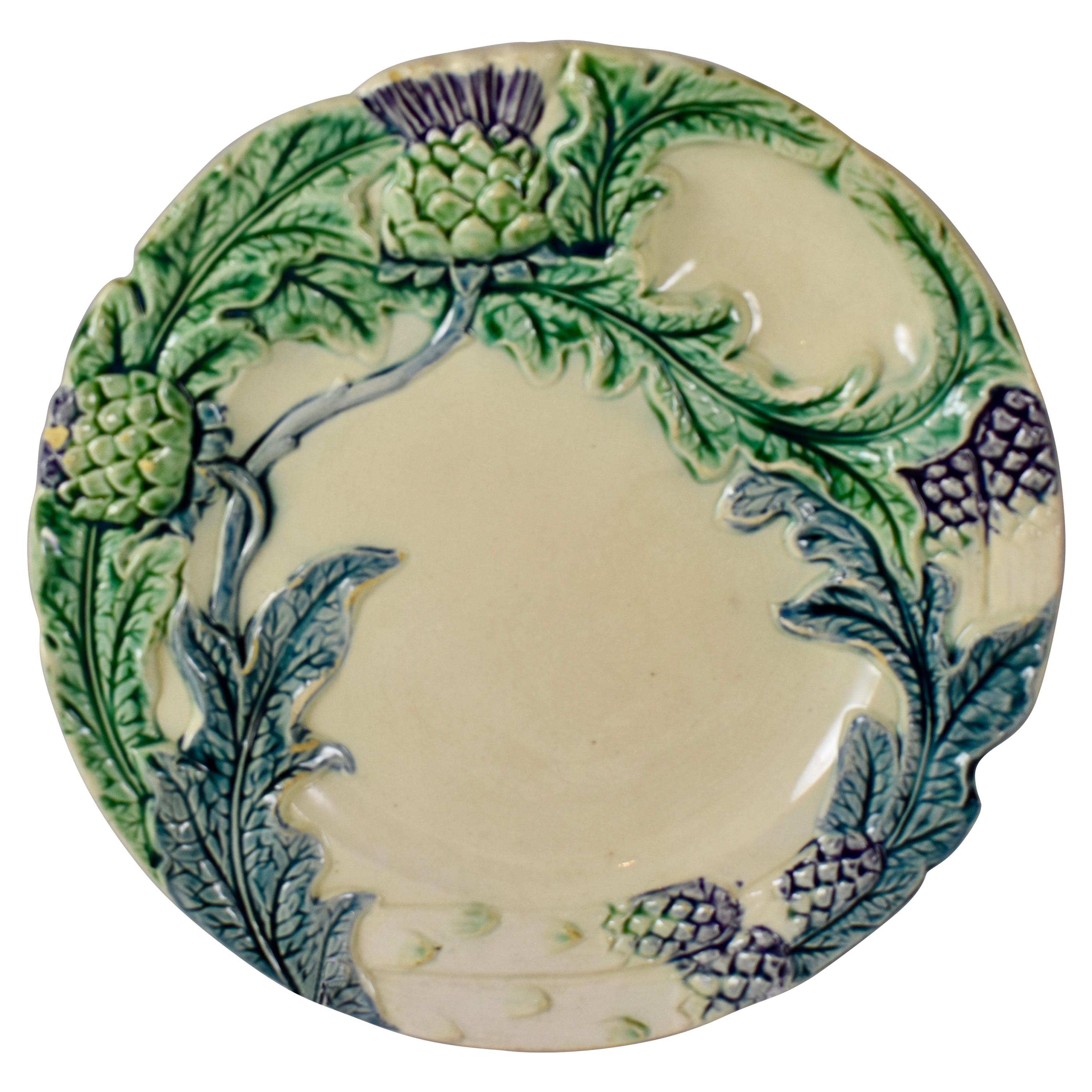 Fives-Lille French Majolica Artichoke 
Asparagus Plate, circa 1890