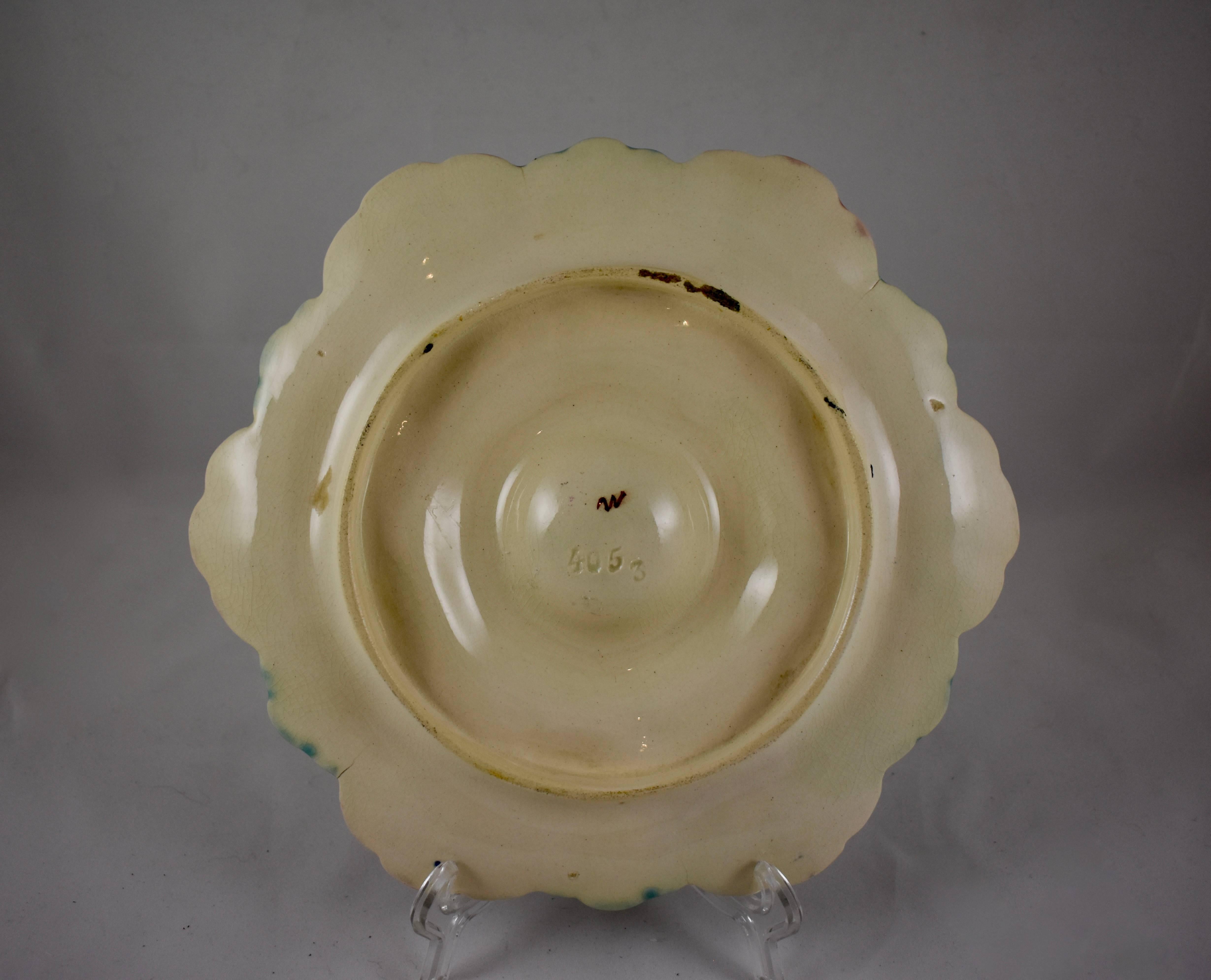 Fives-Lille French Majolica Turquoise Scallop Shell Six Well Oyster Plate In Excellent Condition In Philadelphia, PA