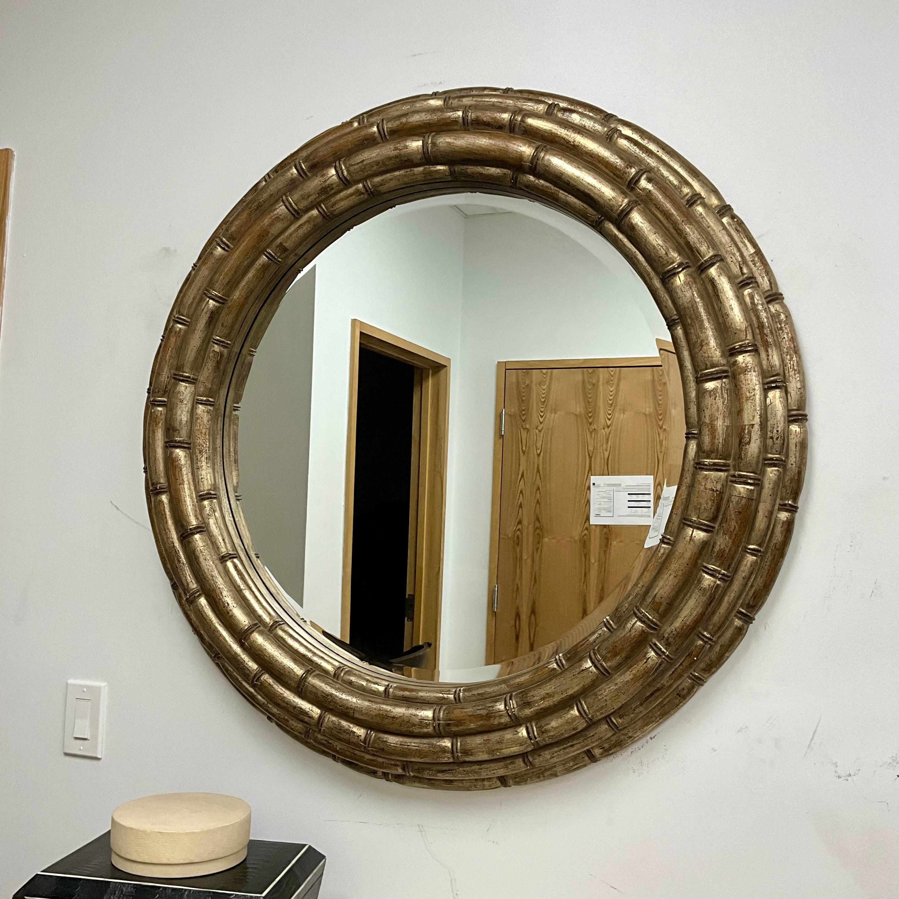 Hollywood Regency Faux Bamboo Circular Vintage Bevelled Mirror For Sale