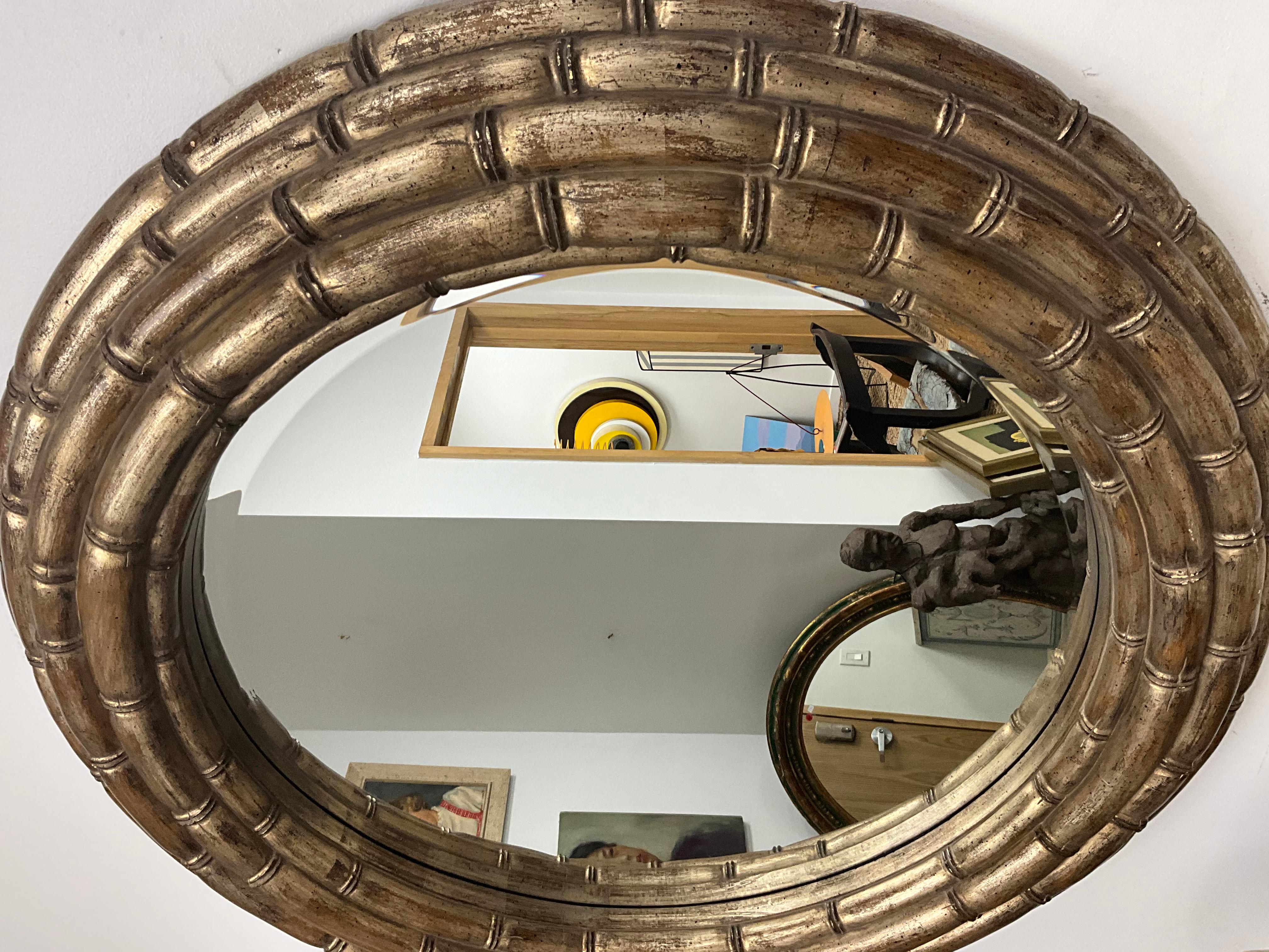 American Faux Bamboo Circular Vintage Bevelled Mirror For Sale