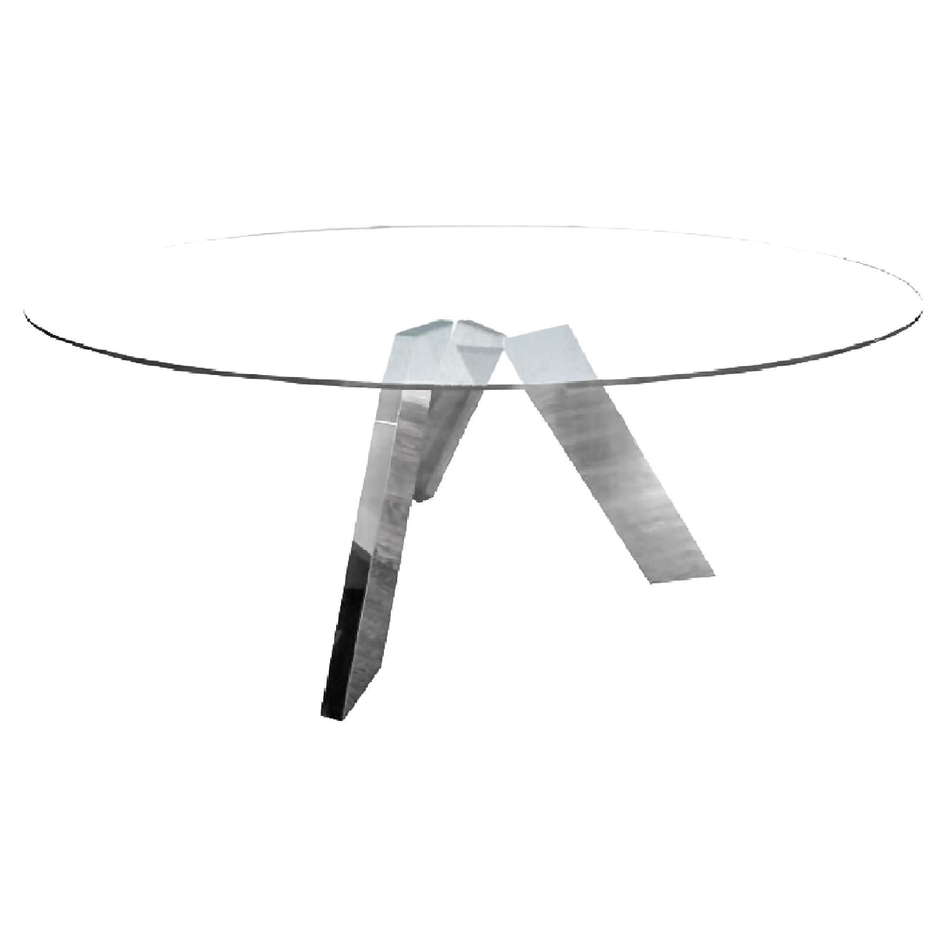 Sculptural Stainless Steel Smoked Glass Dining Table by Xavier Féal