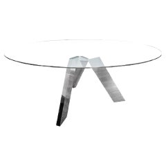 Pinuccio Borgonovo, Oval Glass Dining Table, Stainless Steel Base, 2010