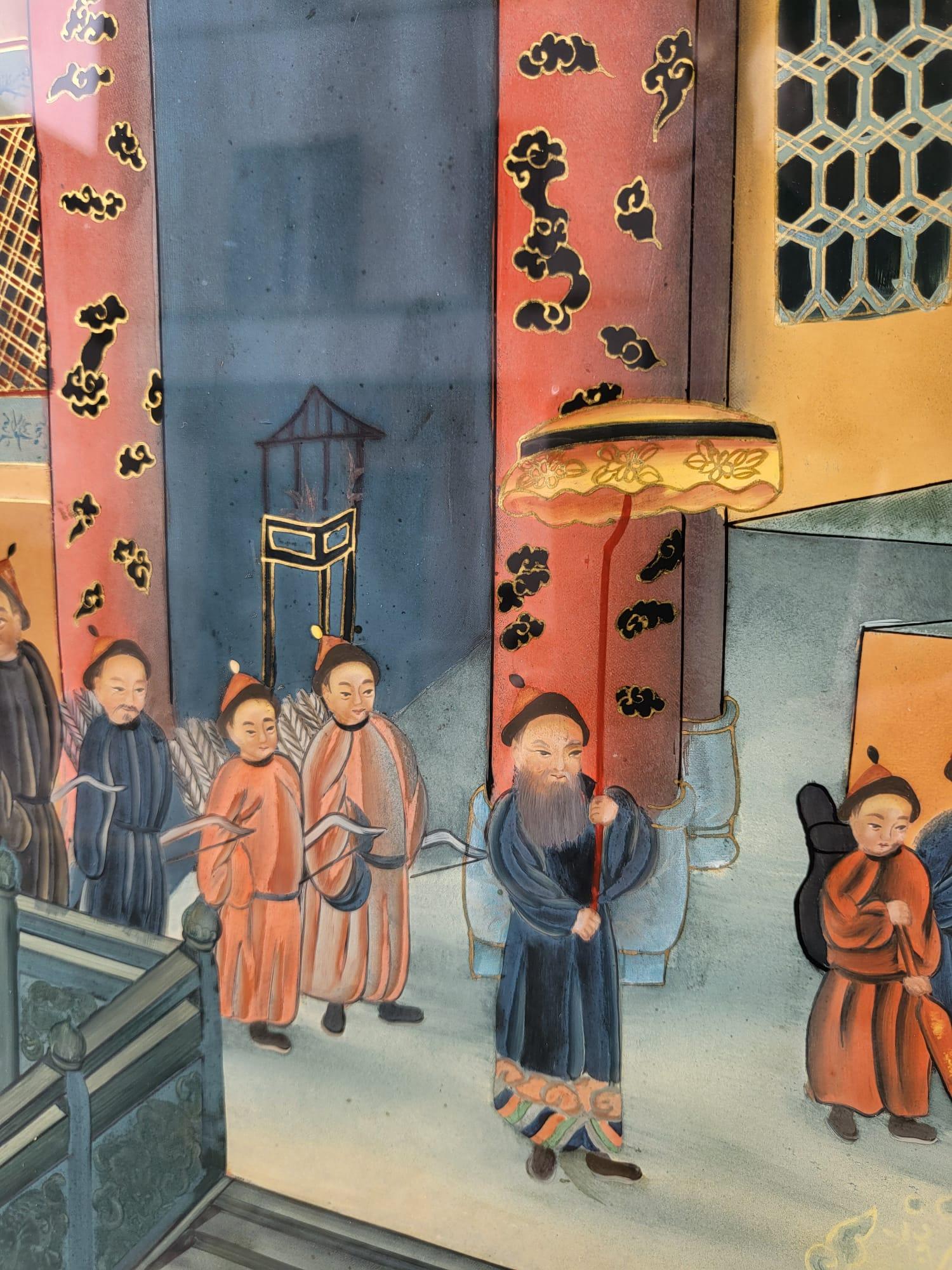 Fixé Sous Verre, Palace Scene in Asia, 20th Century For Sale 4