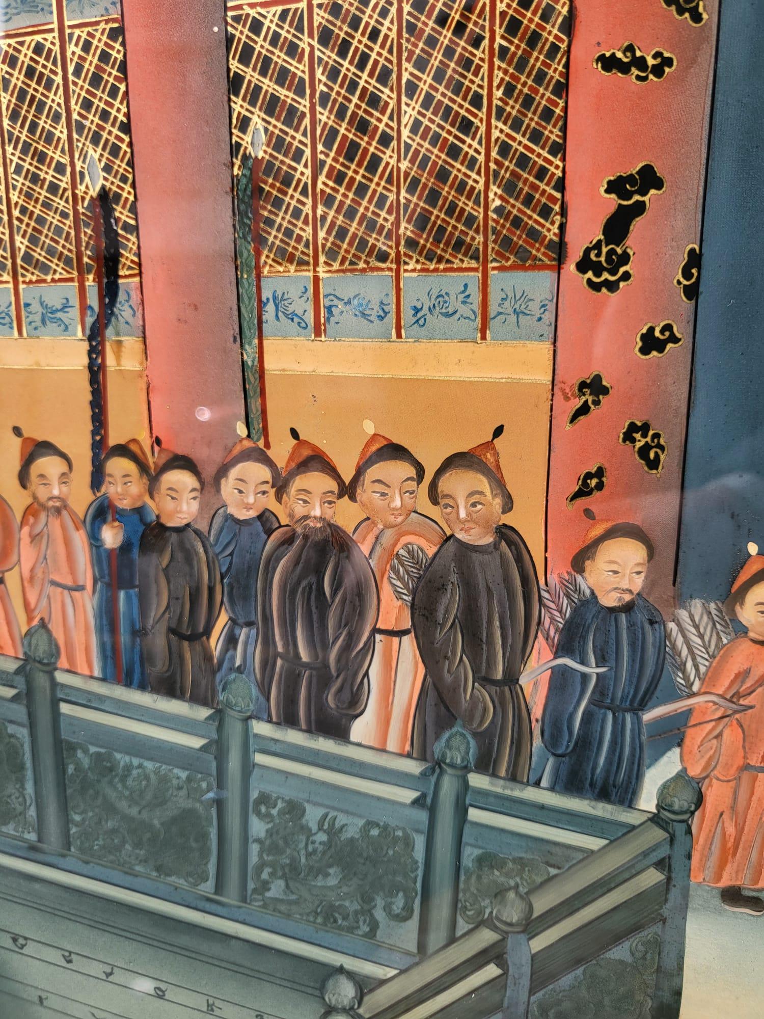 Fixé Sous Verre, Scena di palazzo in Asia, XX secolo in vendita 5