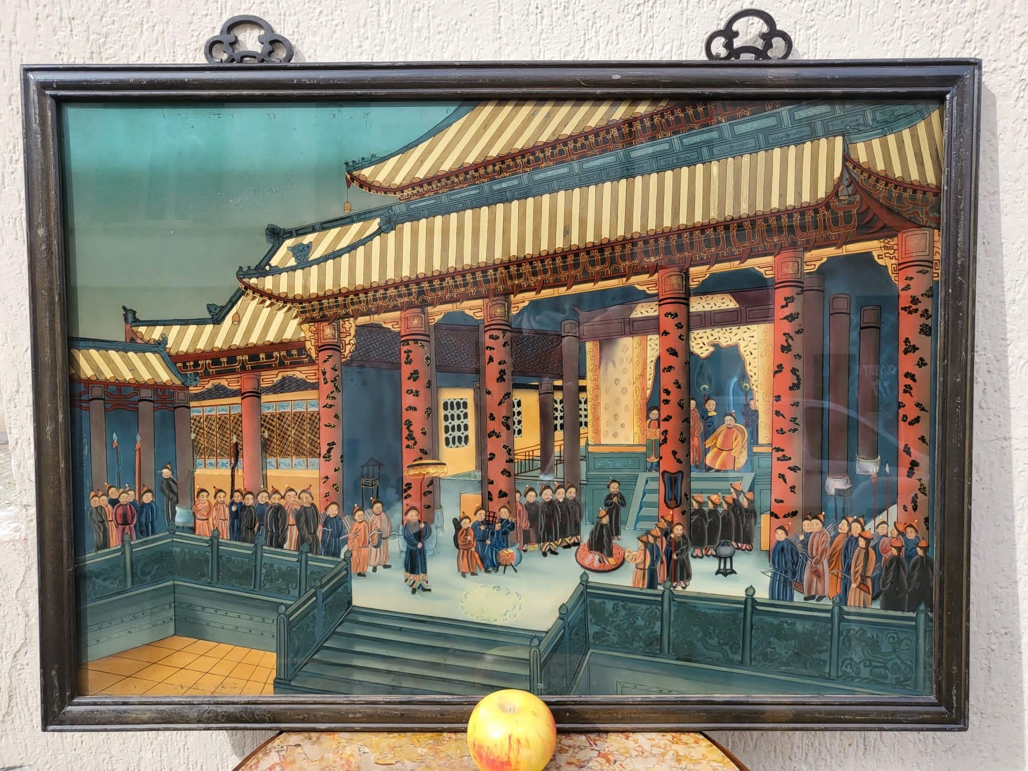 Exportation chinoise Fixé Sous Verre, Scène de palais en Asie, 20e siècle en vente