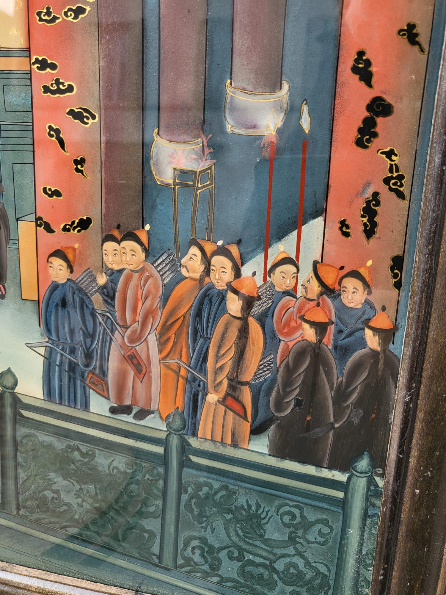 Chinese Fixé Sous Verre, Palace Scene in Asia, 20th Century For Sale