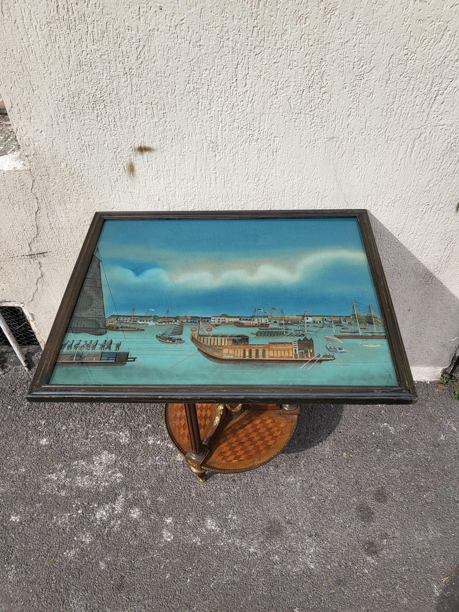 Chinese Fixé Sous Verre, View of a Port in Asia, 20th Century For Sale