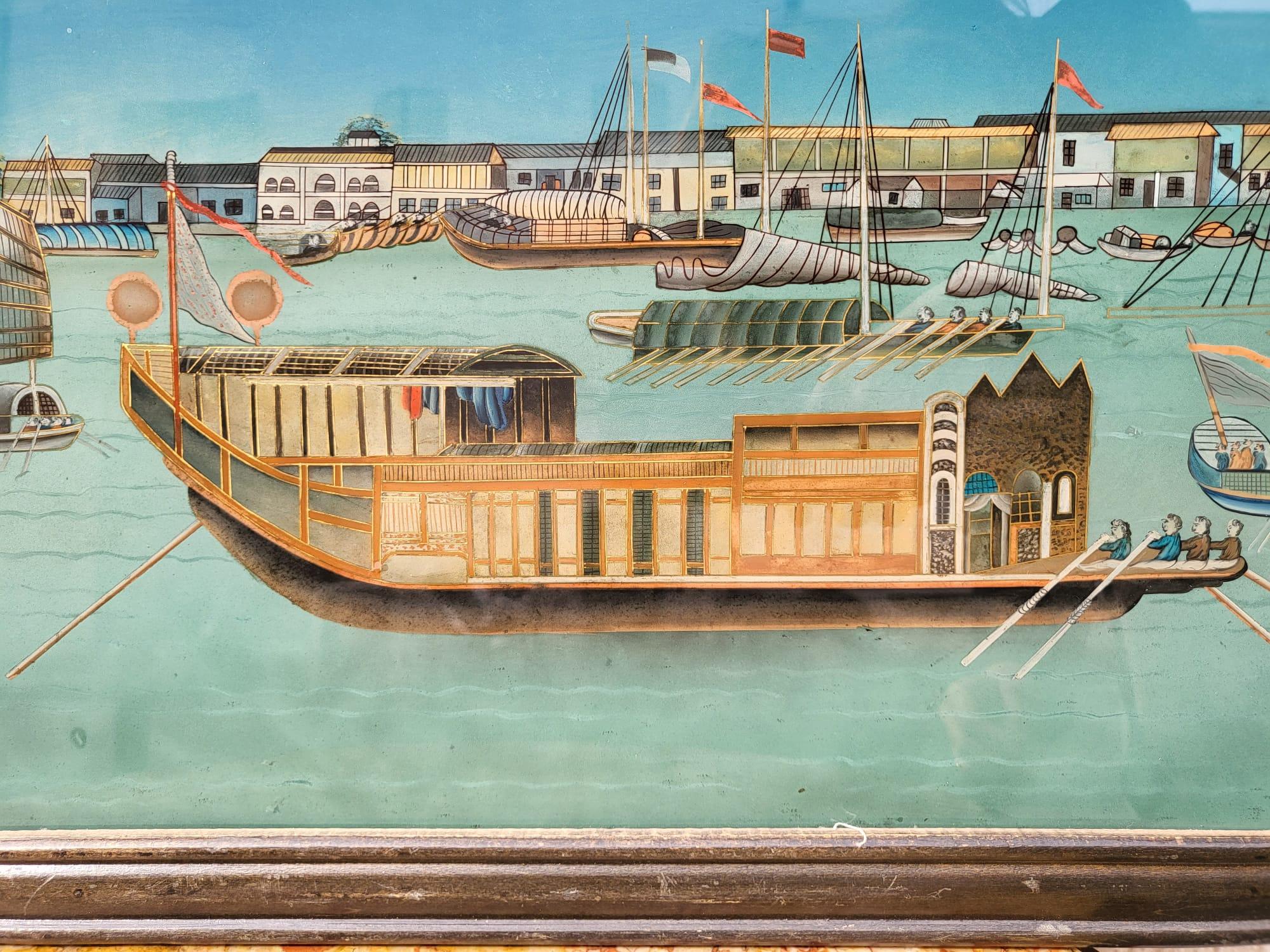 Fixé Sous Verre, View of a Port in Asia, 20th Century For Sale 1