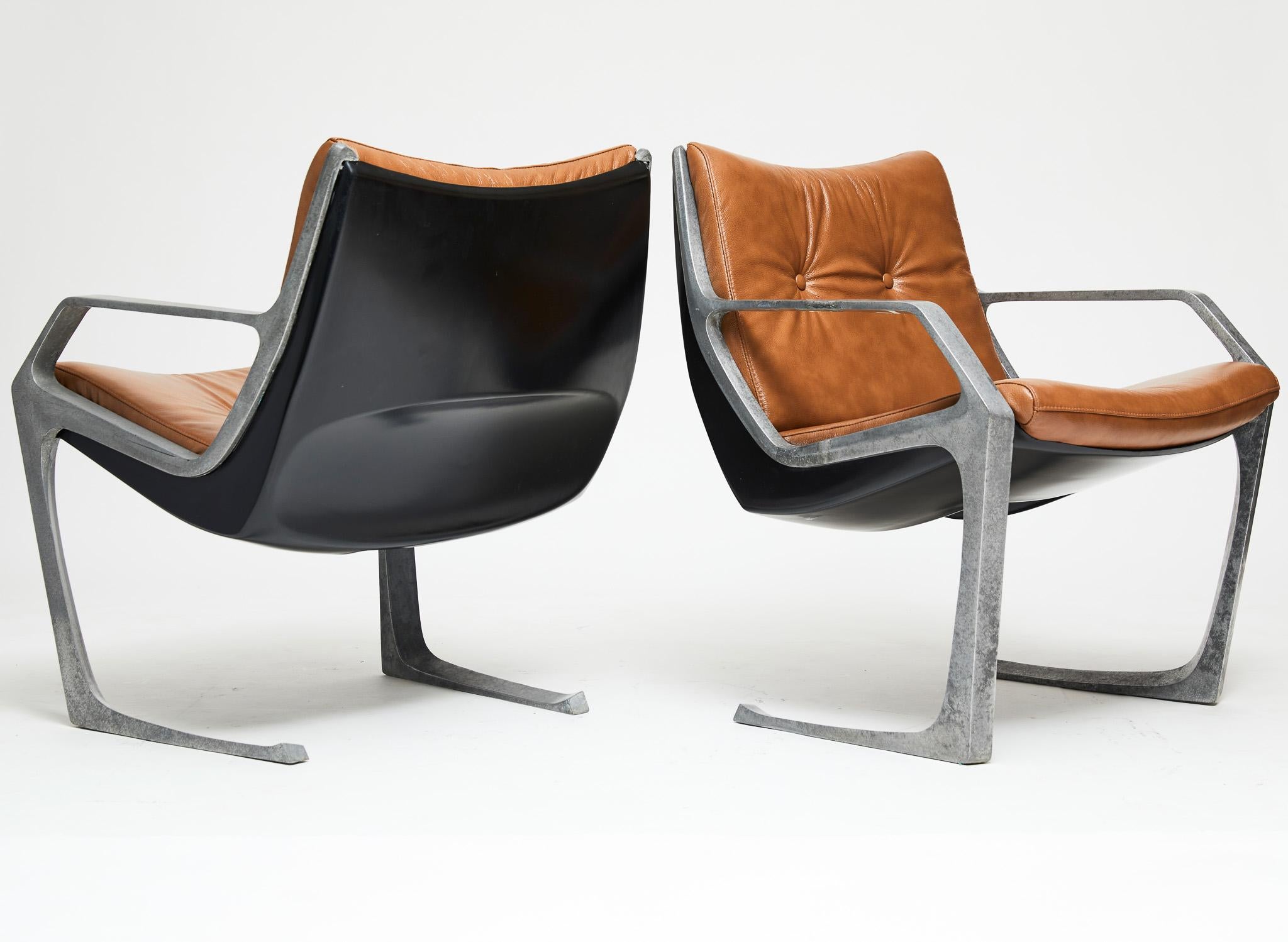 Mid-Century Modern Armchairs in Aluminum & Brown Leather. Jorge Zalszupin Brazil 3