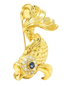 F.J. Cooper 0.82 Carat Diamond Sapphire 18 Karat Yellow Gold Koi Fish Brooch