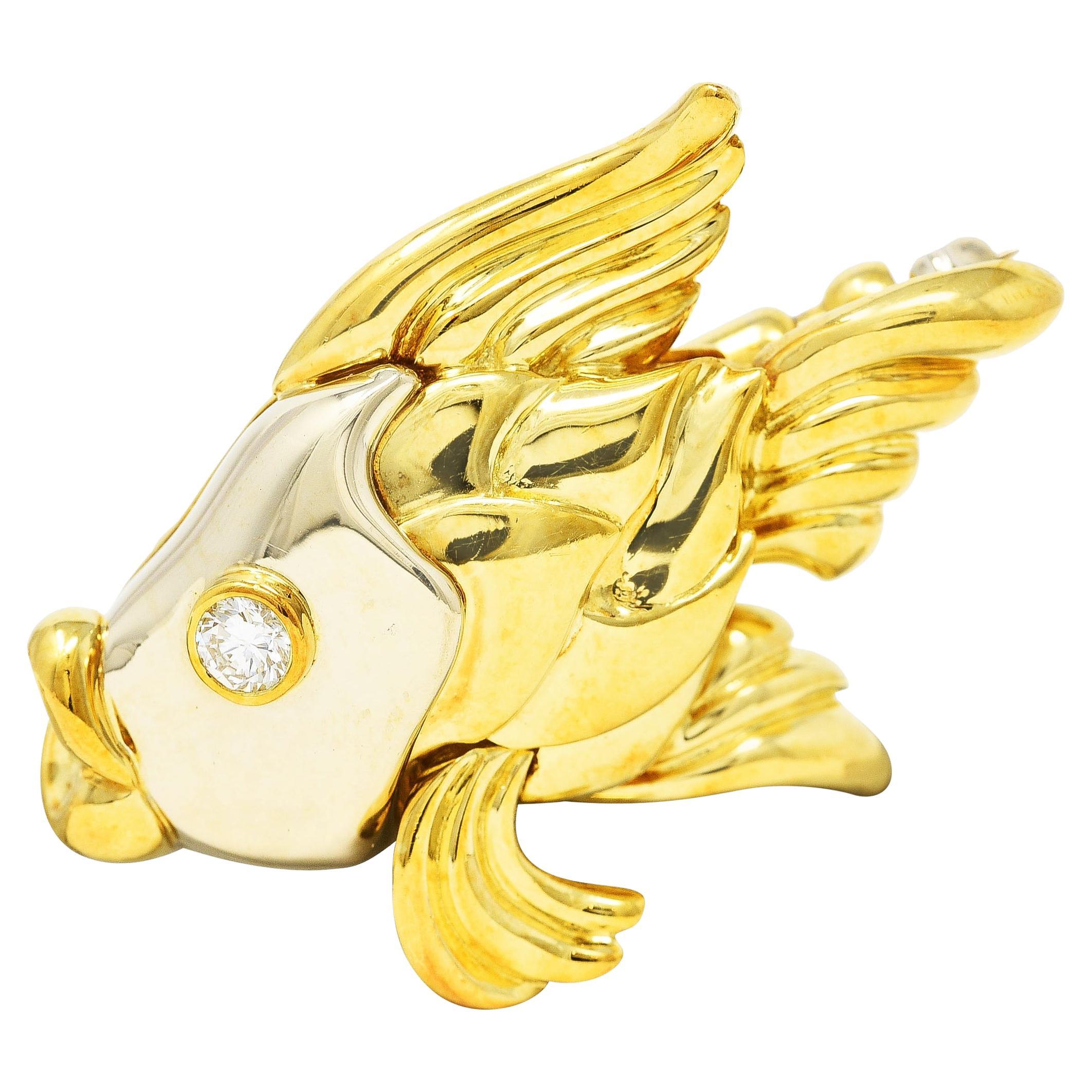 F.J. Cooper 1960's Diamond 18 Karat Two-Tone Gold Goldfish Vintage Brooch