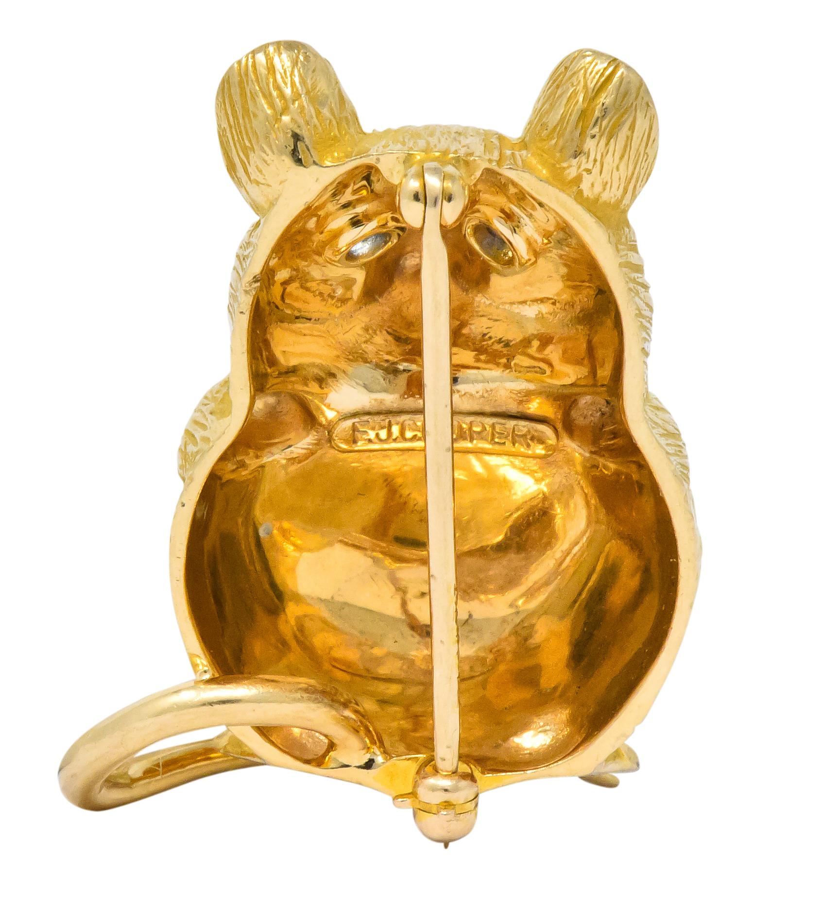 Modernist F.J. Cooper Retro Sapphire 14 Karat Gold Mouse Brooch
