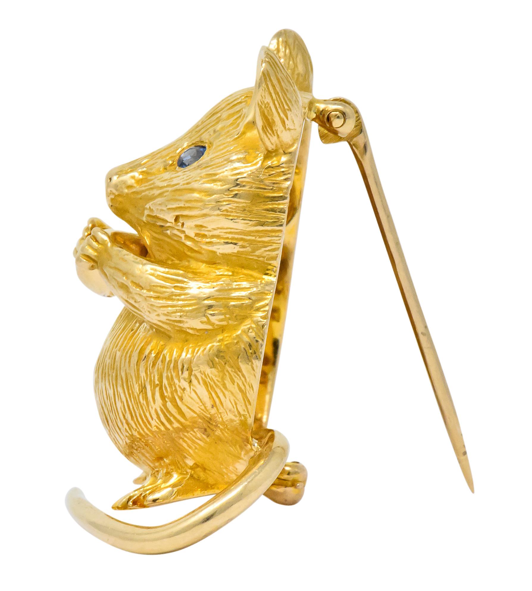 Women's or Men's F.J. Cooper Retro Sapphire 14 Karat Gold Mouse Brooch