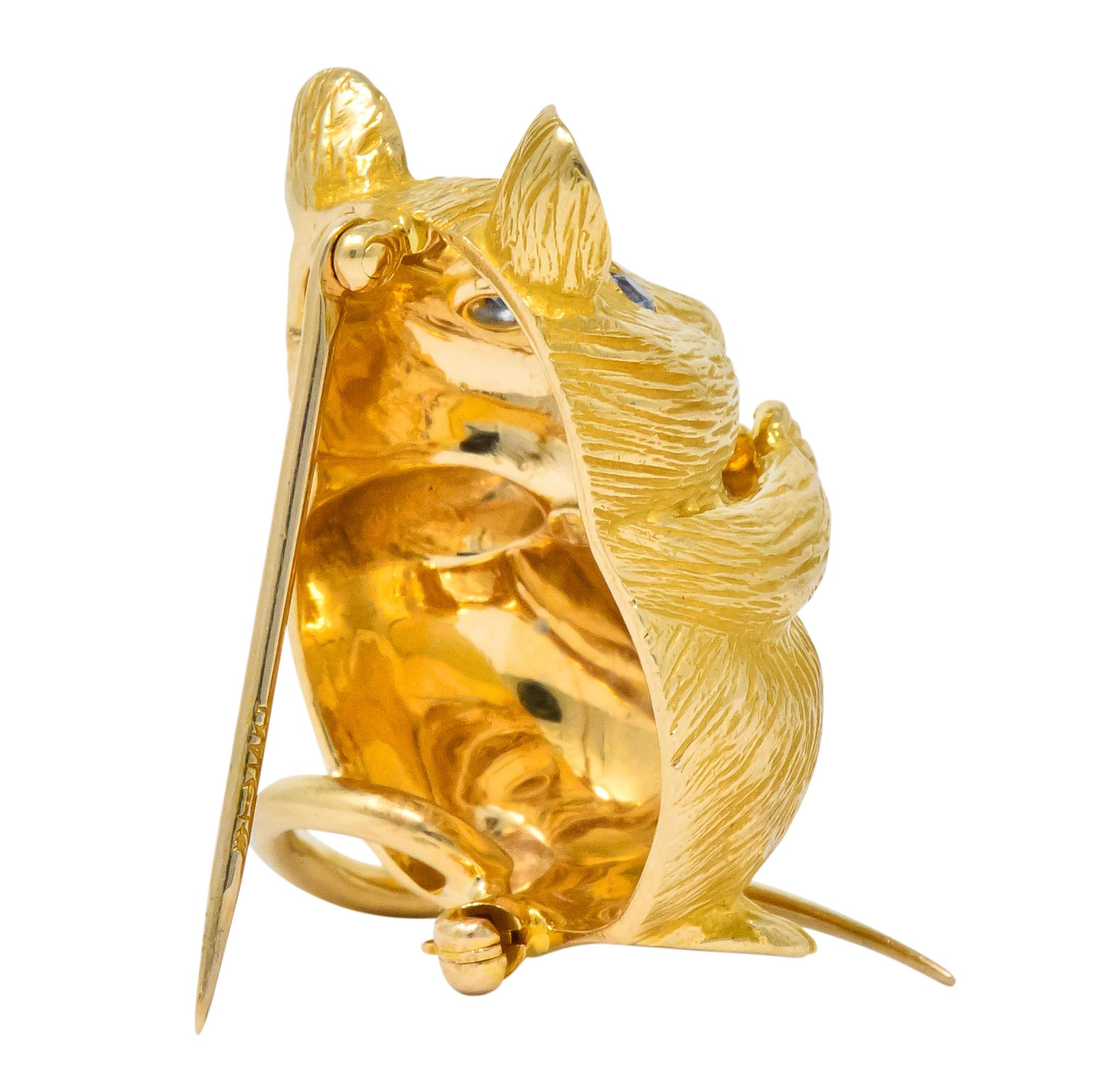 Women's or Men's F.J. Cooper Retro Sapphire 14 Karat Gold Mouse Brooch