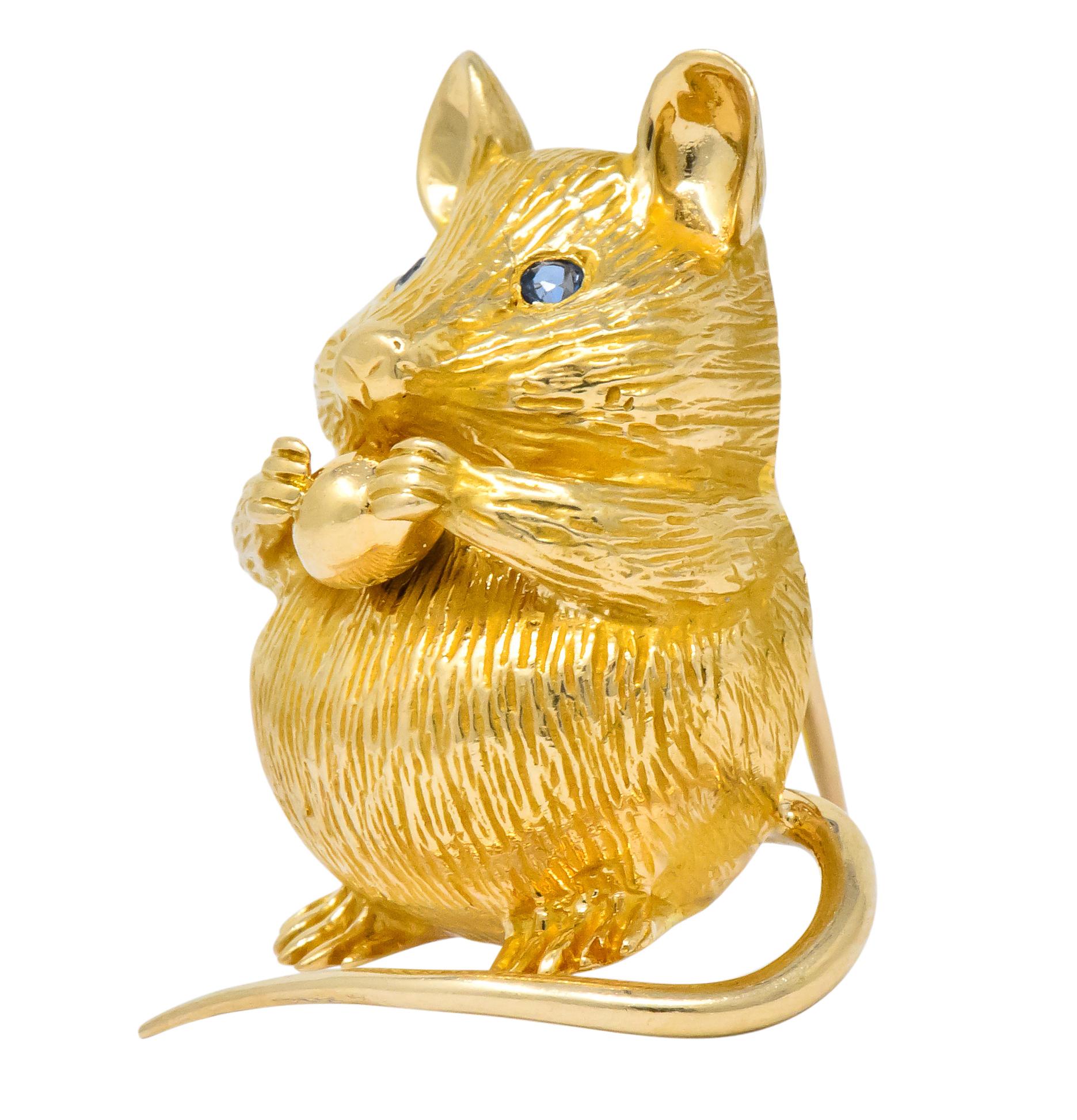 F.J. Cooper Retro Sapphire 14 Karat Gold Mouse Brooch 1