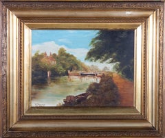 F.J. Edwards - 1908 Oil, Canal Scene with Boat