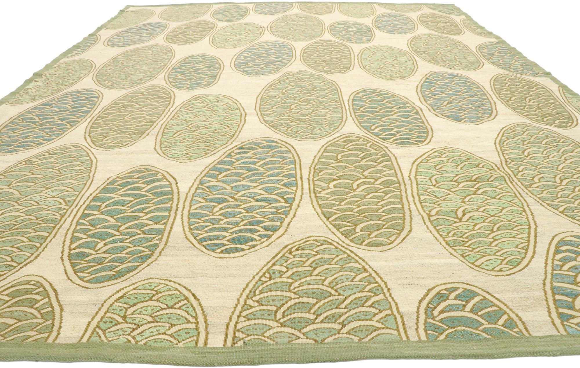 Hand-Woven Antique French Aubusson Art Deco Rug with Biophilic Design For Sale