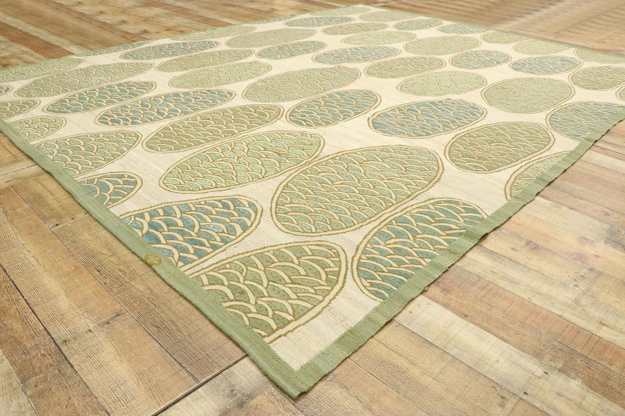 Antique French Aubusson Art Deco Rug with Biophilic Design For Sale 2