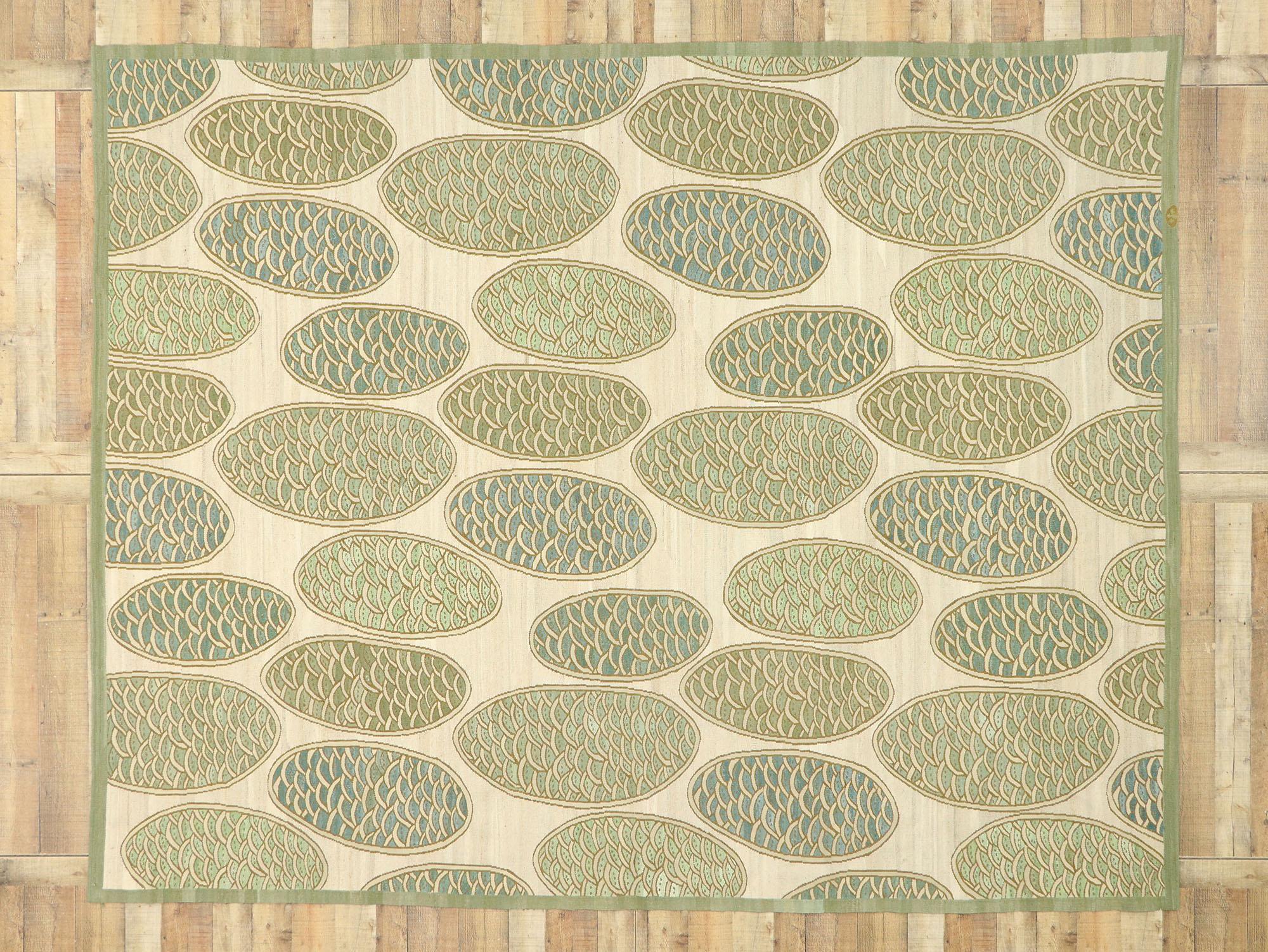 Antiker französischer Aubusson Art Deco-Teppich im Art déco-Stil mit biophilem Design im Angebot 3
