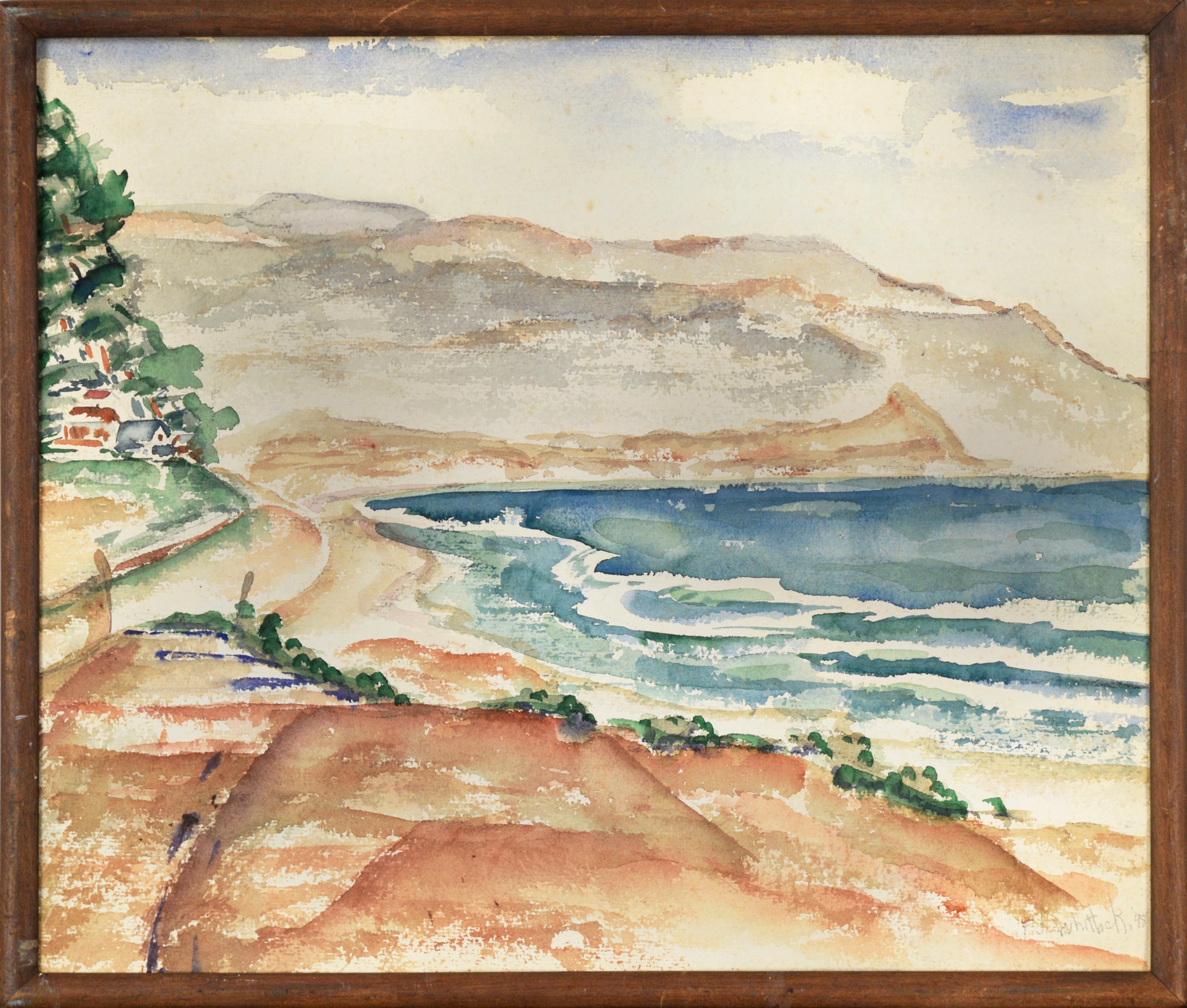 FJ Whitlock Landscape Painting – Hermosa Beach Küstenlinie - Aquarell auf Papier