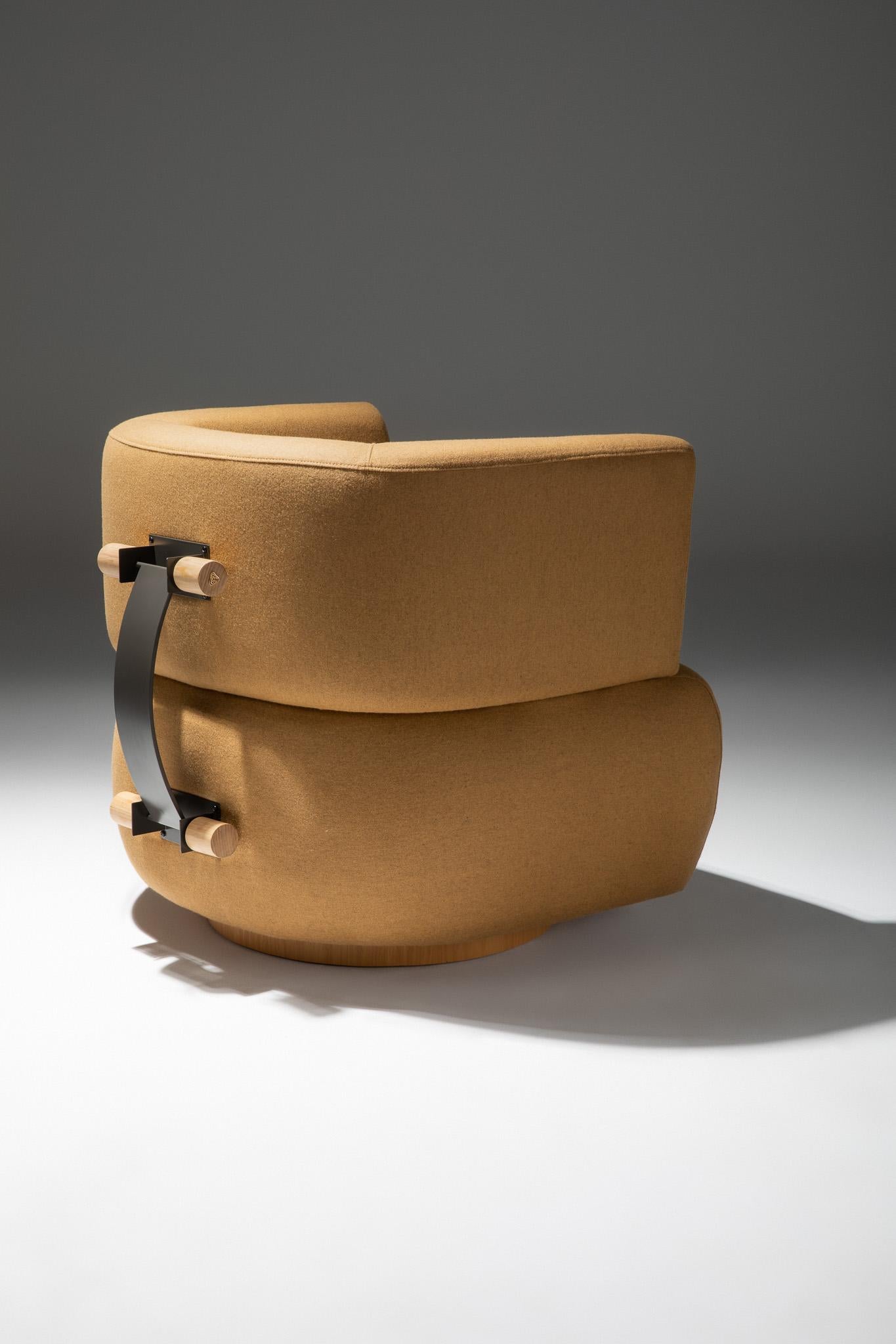 Contemporary FJN Swivel Armchair in Wood — Minimalist Comfort Inspired by Finnish Livi For Sale