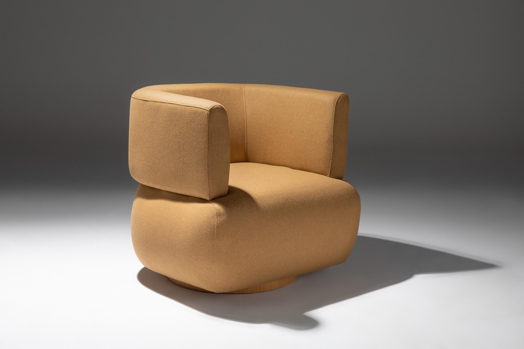 Hardwood FJN Swivel Armchair in Wood — Minimalist Comfort Inspired by Finnish Livi For Sale