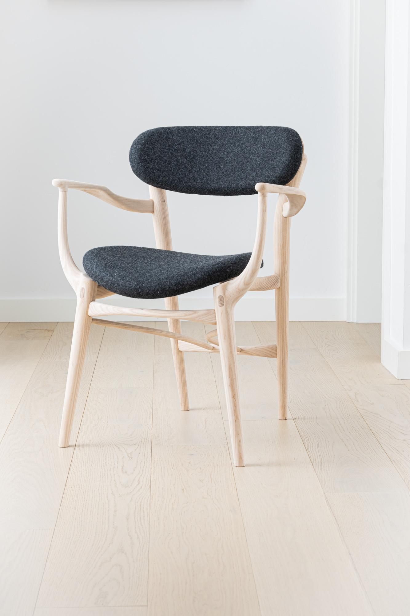 Scandinavian Modern Fjoon Captain's Dining Chair/Occasional Chair White Ash by Fernweh Woodworking For Sale