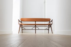 Fjoon Entryway Armed Bench/Settee, Hardwood Walnut Leather, Fernweh Woodworking