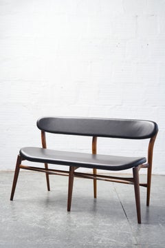 Fjoon Entryway Bench/Settee, Hardwood Walnut and Leather, Fernweh Woodworking