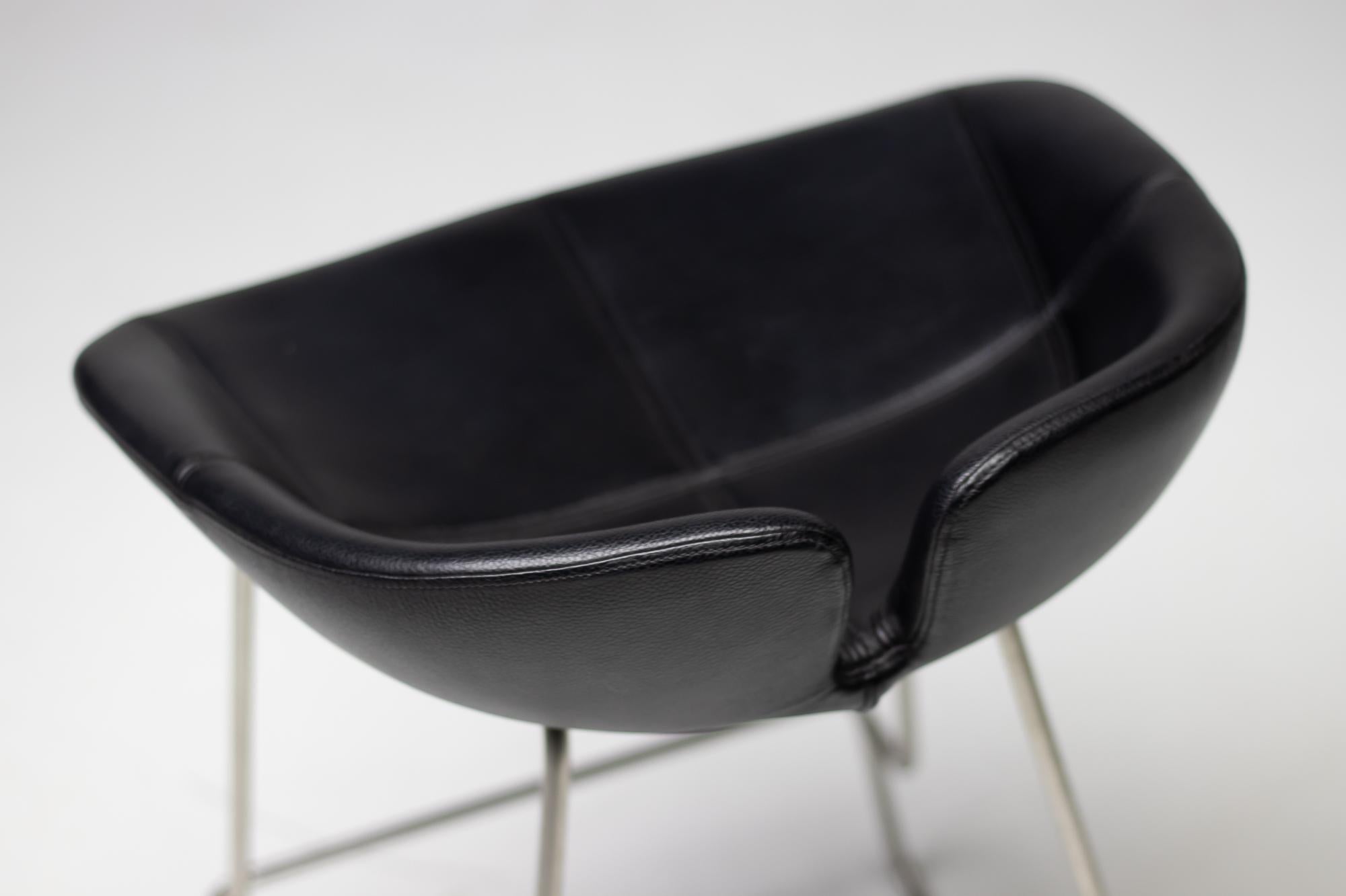 Modern Fjord Black Leather Bar Stools by Patricia Urquiola