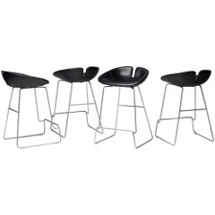 Fjord Black Leather Bar Stools by Patricia Urquiola