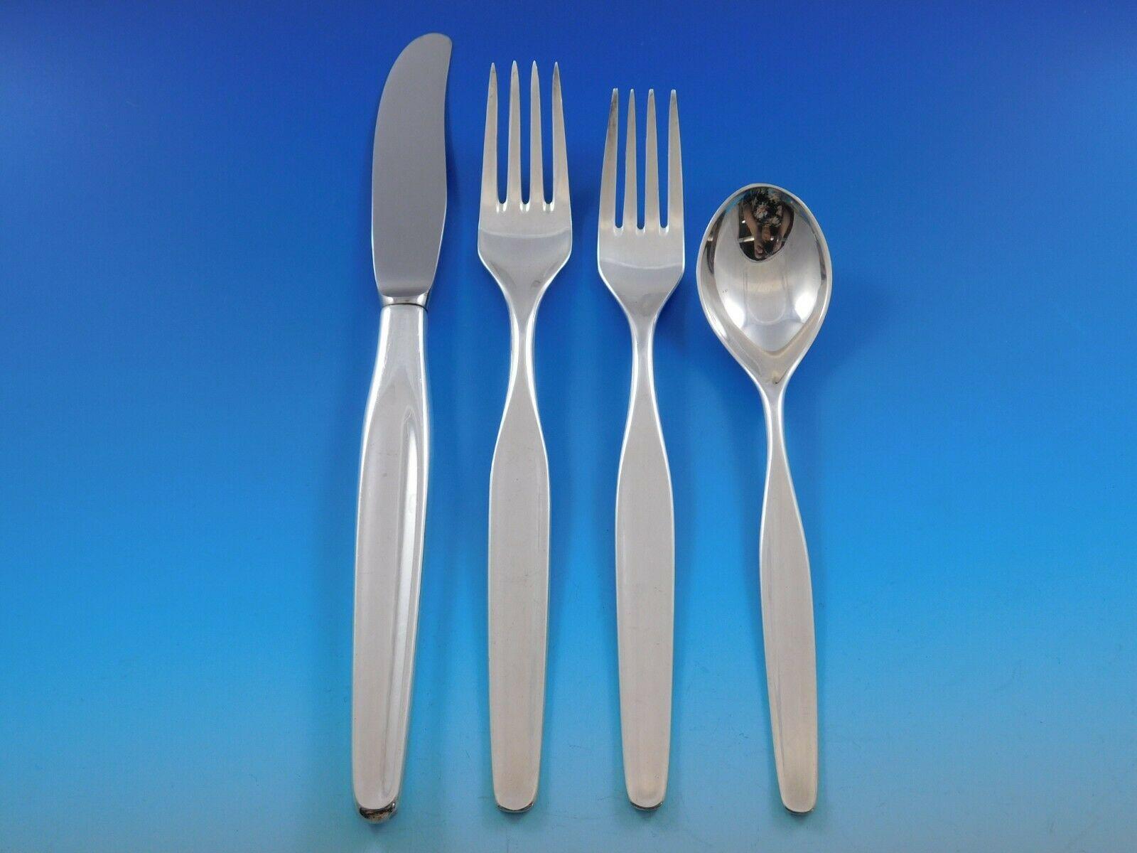 Fjord by Th. Olsens 830 Silver Flatware Set Service 49 Pieces Norwegian Modern In Excellent Condition For Sale In Big Bend, WI