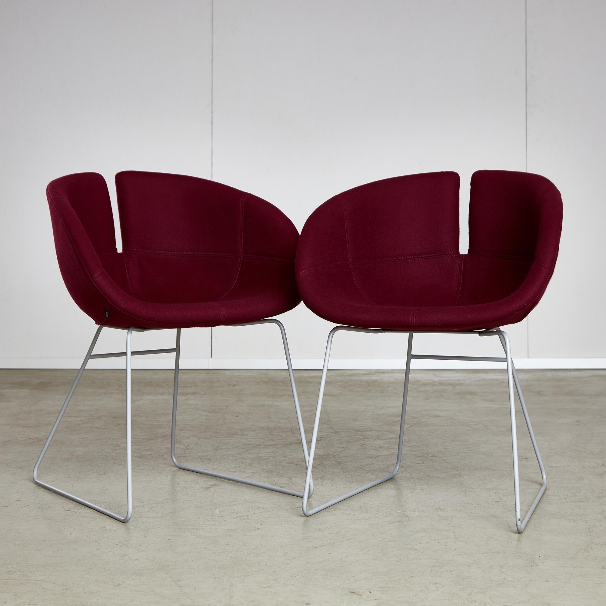Mid-Century Modern Fjord Chairs in Burgundy by Patricia Urquiola for Moroso, 2002 For Sale