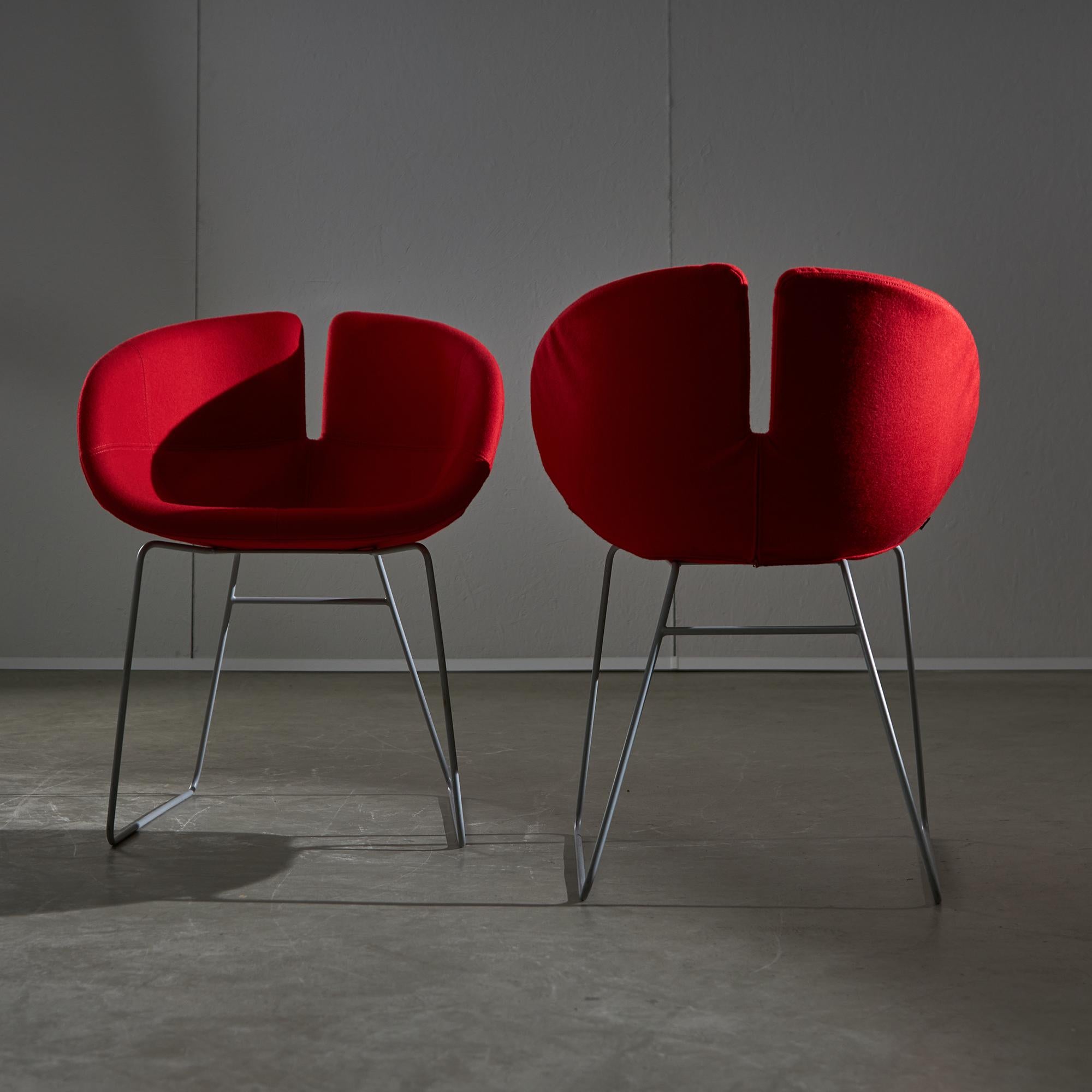 Mid-Century Modern Fjord Chairs in Red by Patricia Urquiola for Moroso, 2002 For Sale