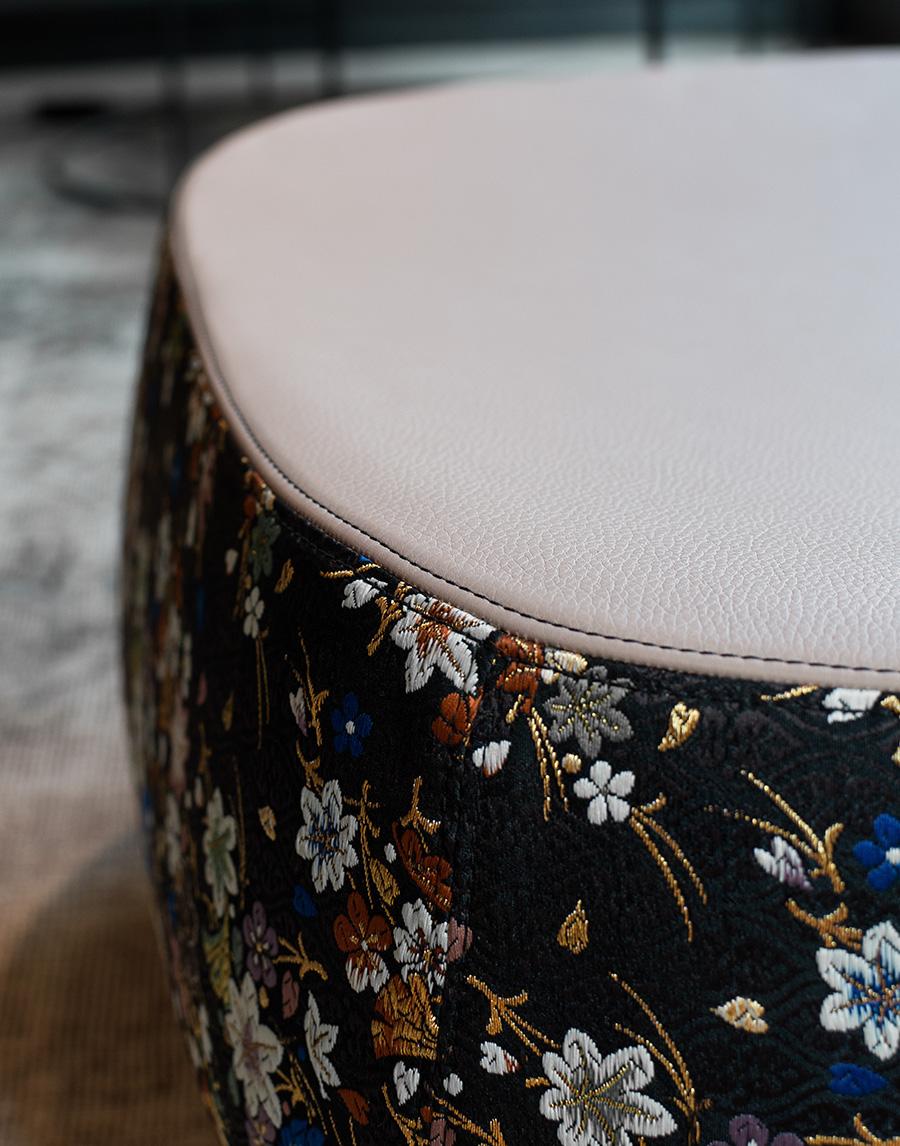 Fjord Stools Small, Medium or Large in Fabric or Leather Body and Leather Top For Sale 12