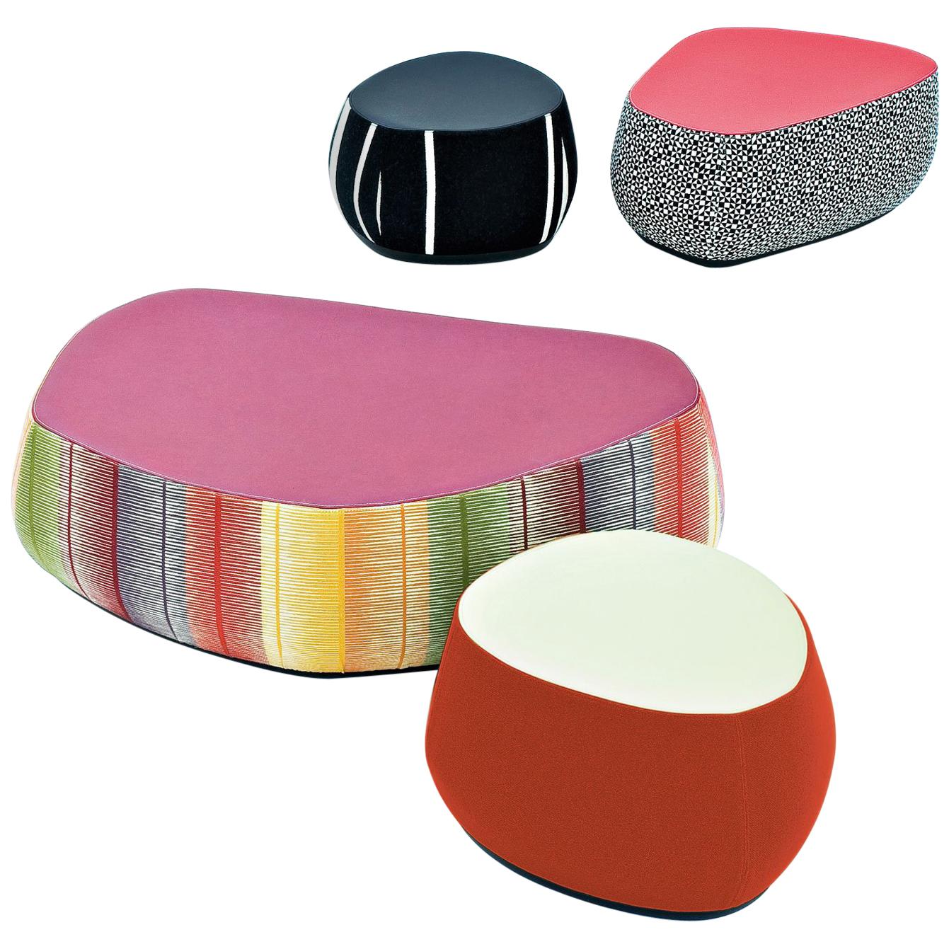 Fjord Stools Small, Medium or Large in Fabric or Leather Body and Leather Top For Sale