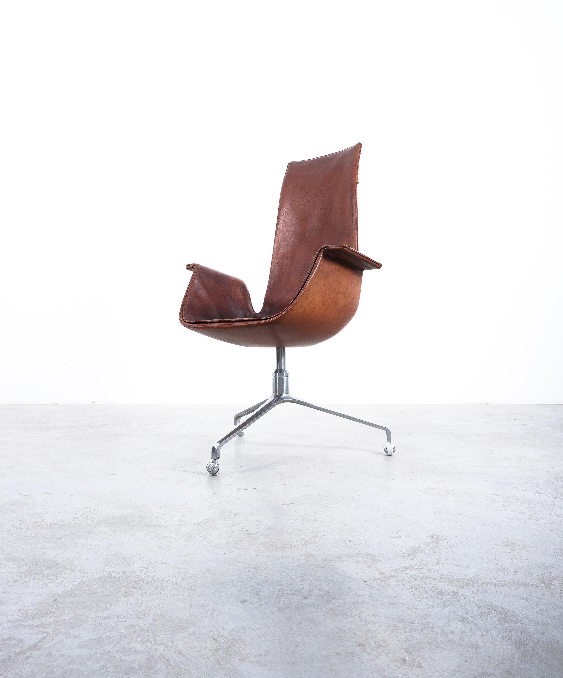 FK 6725 Fabricius and Kastholm Brown Leather High Back Bird Desk Chair, 1964 1