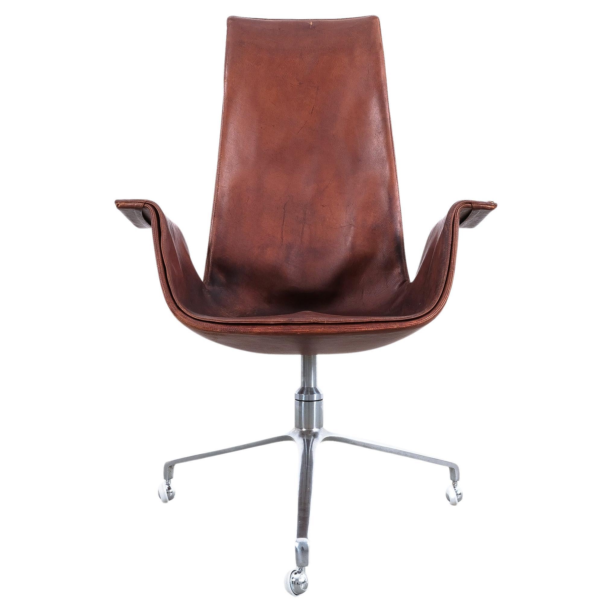 FK 6725 Fabricius and Kastholm Brown Leather High Back Bird Desk Chair, 1964 2
