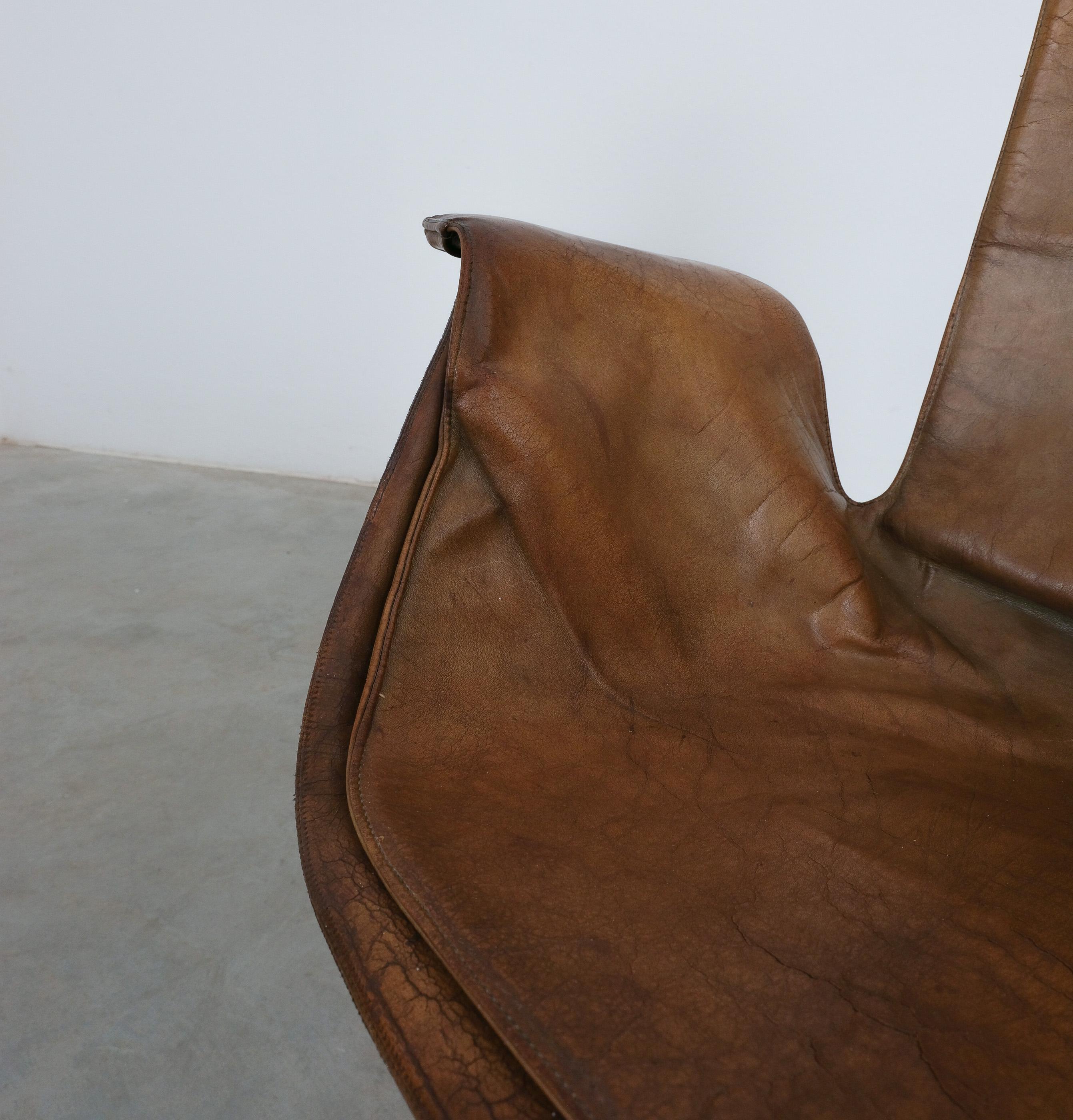 FK 6725 Fabricius and Kastholm Brown Leather High Back Bird Desk Chair, 1964 For Sale 3