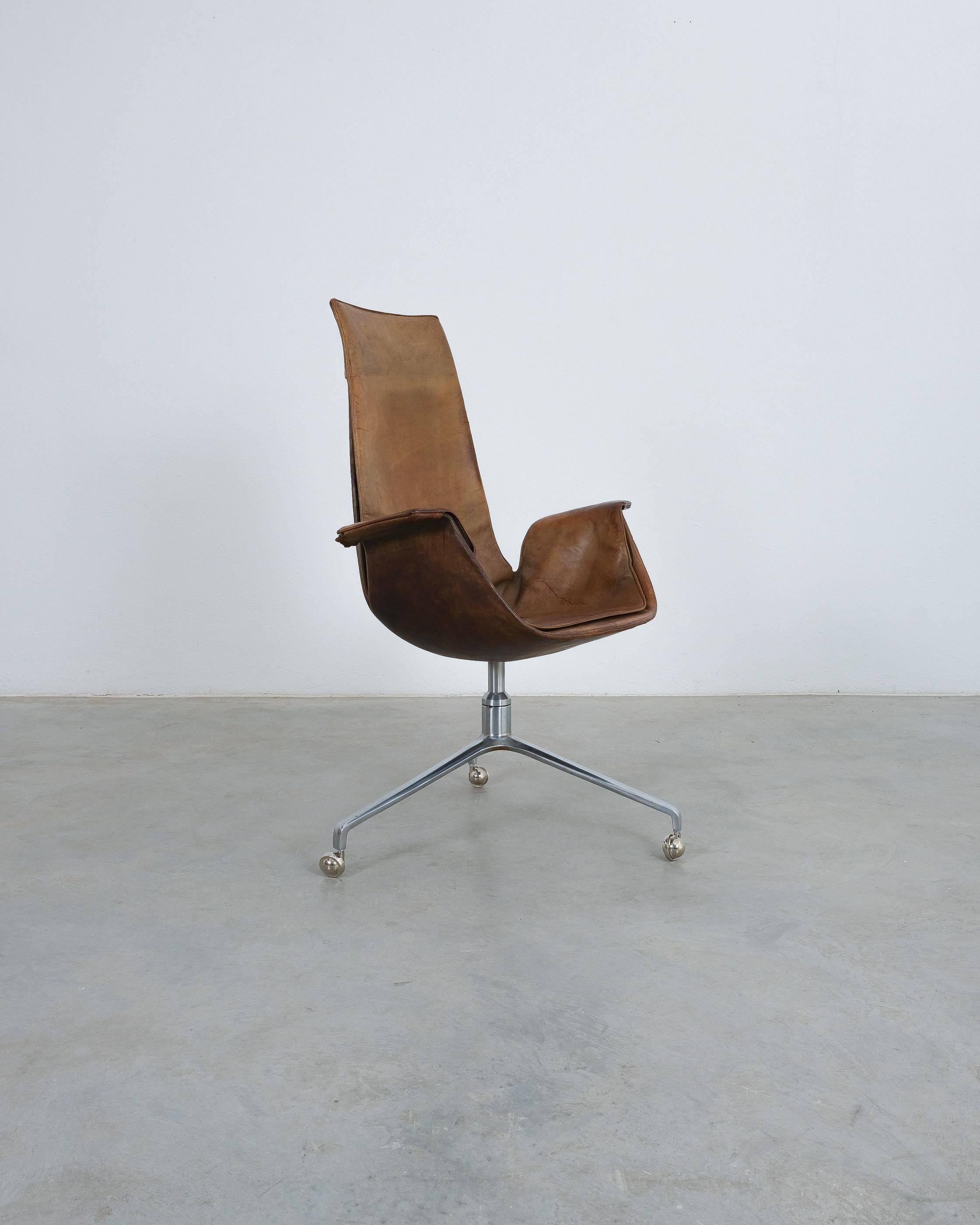 FK 6725 Fabricius and Kastholm Brown Leather High Back Bird Desk Chair, 1964 For Sale 4