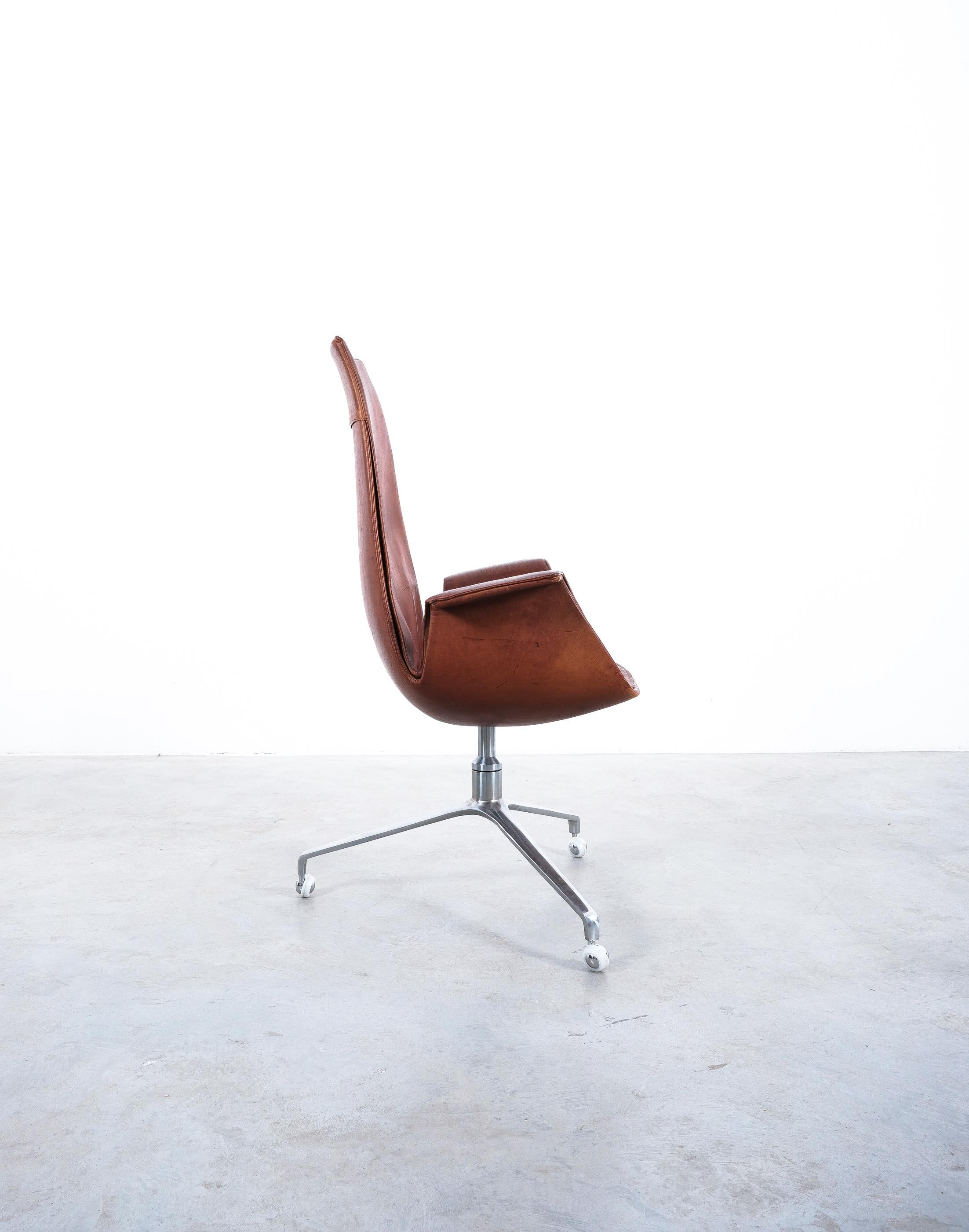 Mid-Century Modern FK 6725 Fabricius and Kastholm Brown Leather High Back Bird Desk Chair, 1964