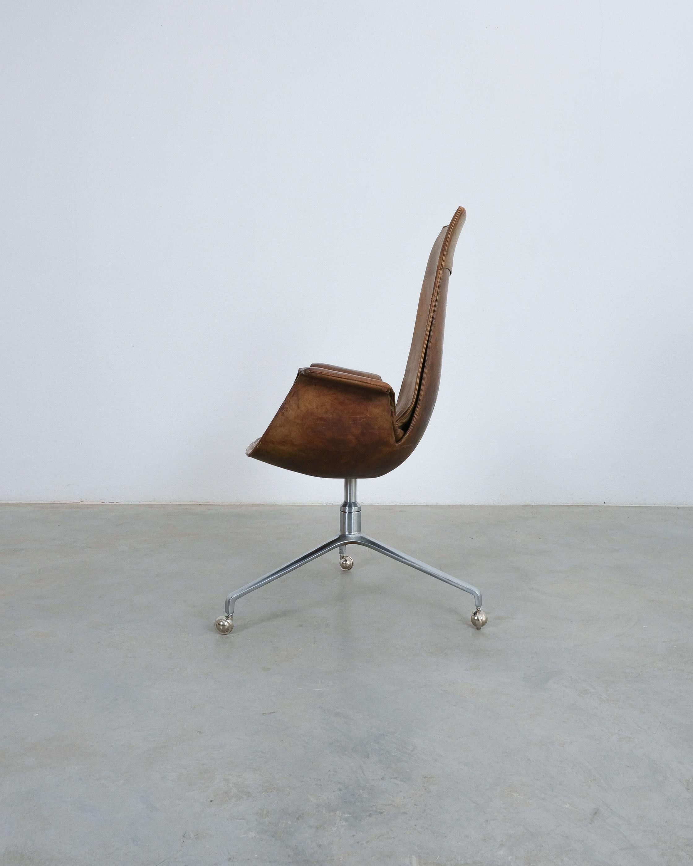 Danish FK 6725 Fabricius and Kastholm Brown Leather High Back Bird Desk Chair, 1964 For Sale
