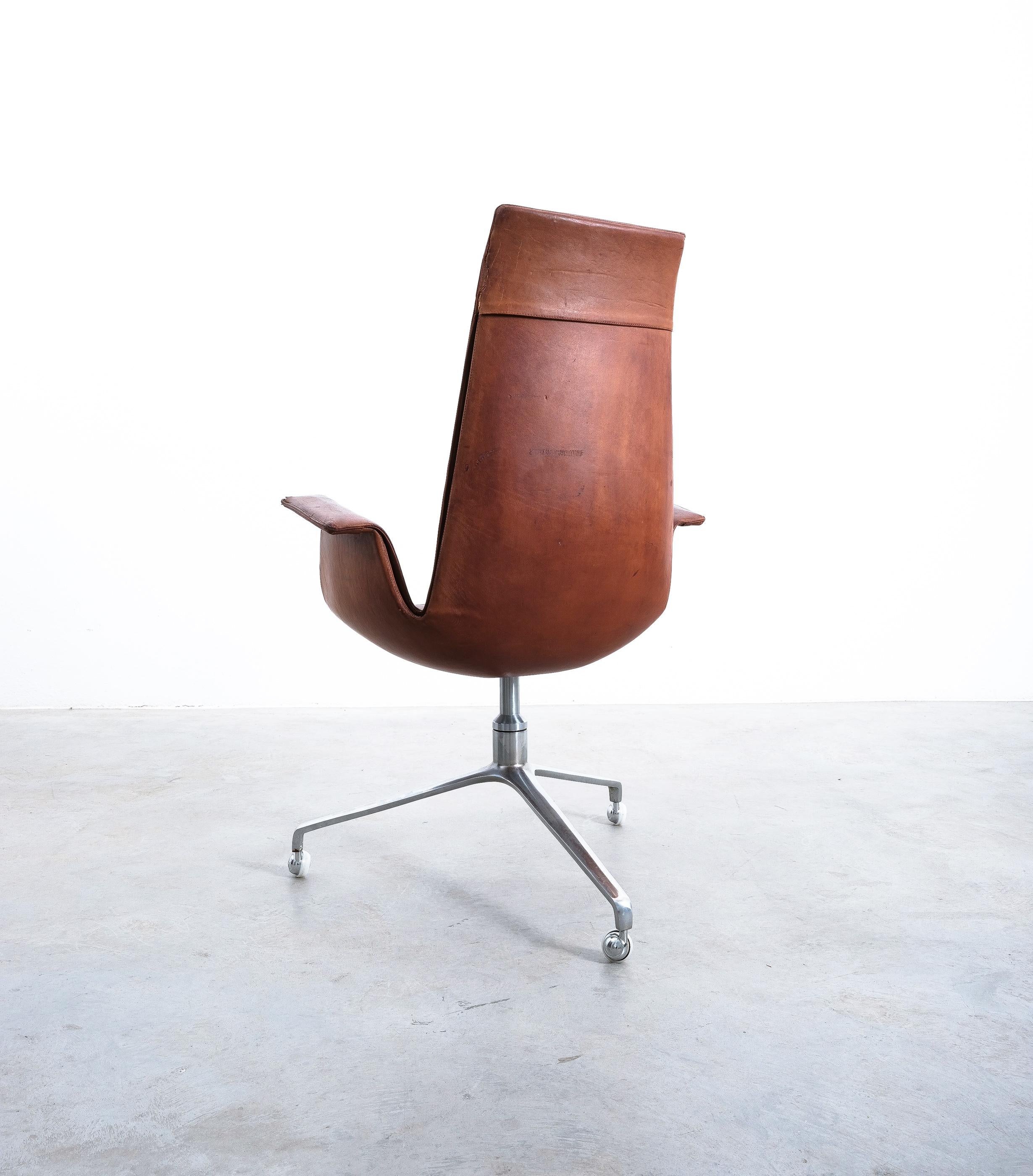 Danish FK 6725 Fabricius and Kastholm Brown Leather High Back Bird Desk Chair, 1964