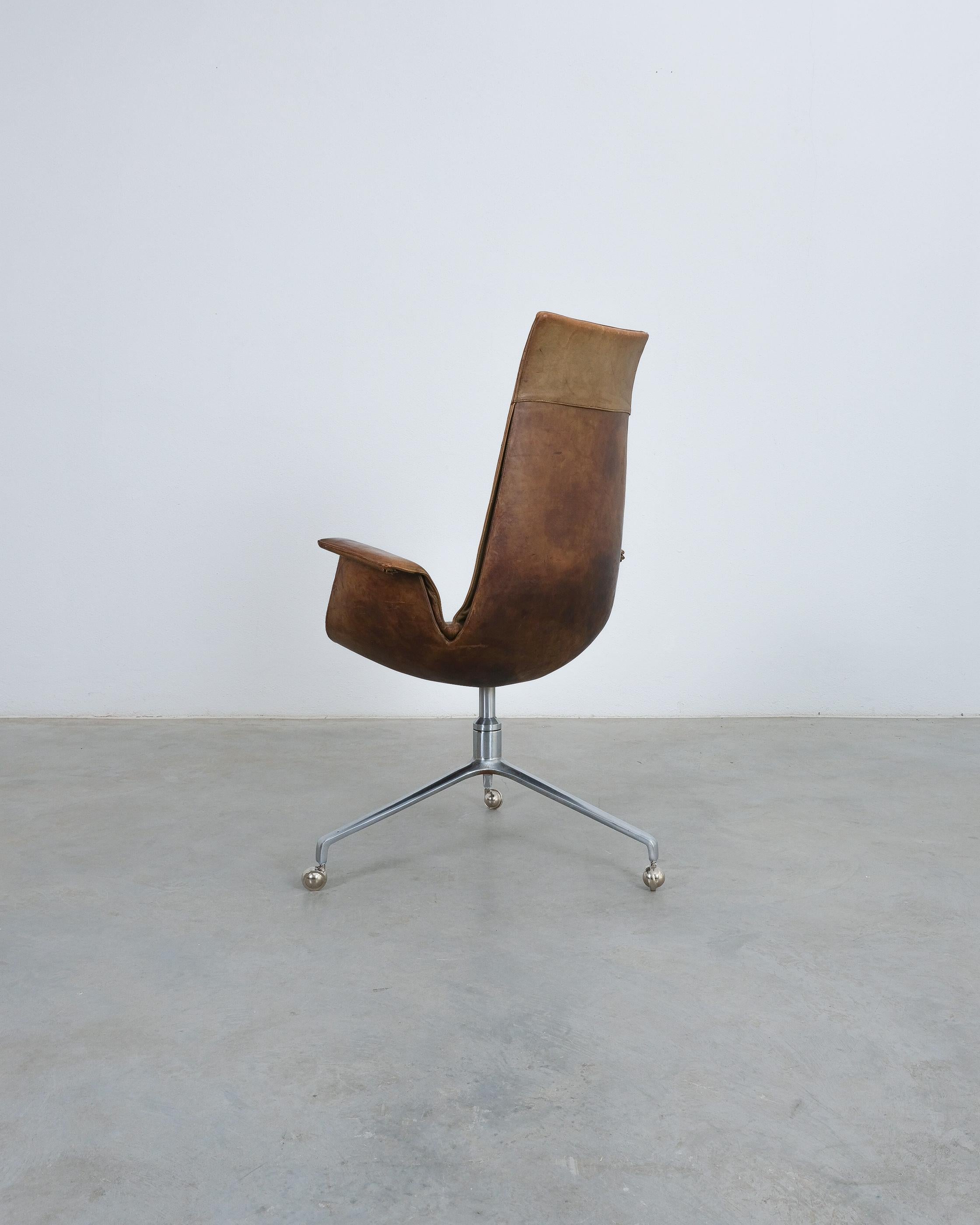 Dyed FK 6725 Fabricius and Kastholm Brown Leather High Back Bird Desk Chair, 1964 For Sale