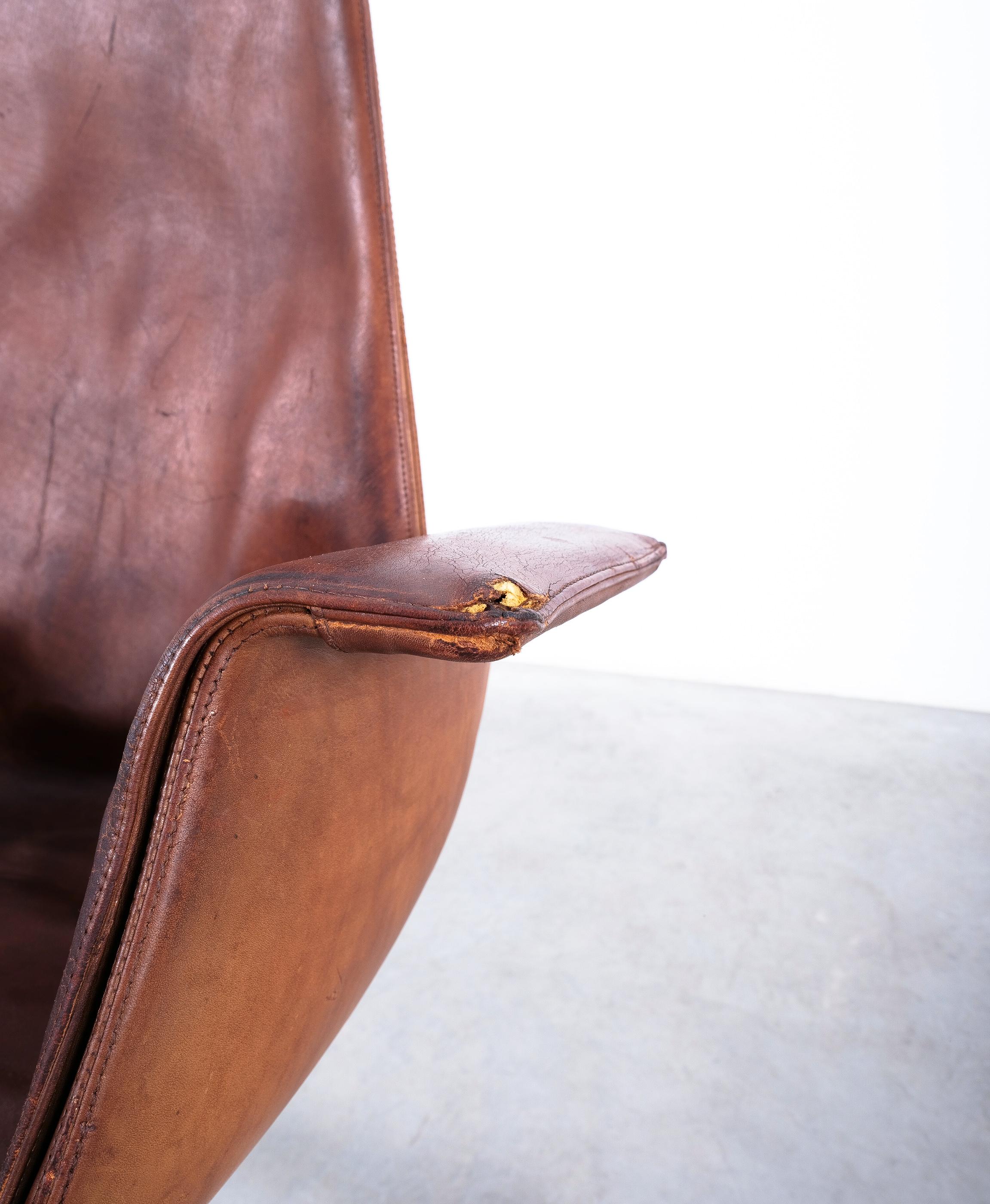 Dyed FK 6725 Fabricius and Kastholm Brown Leather High Back Bird Desk Chair, 1964