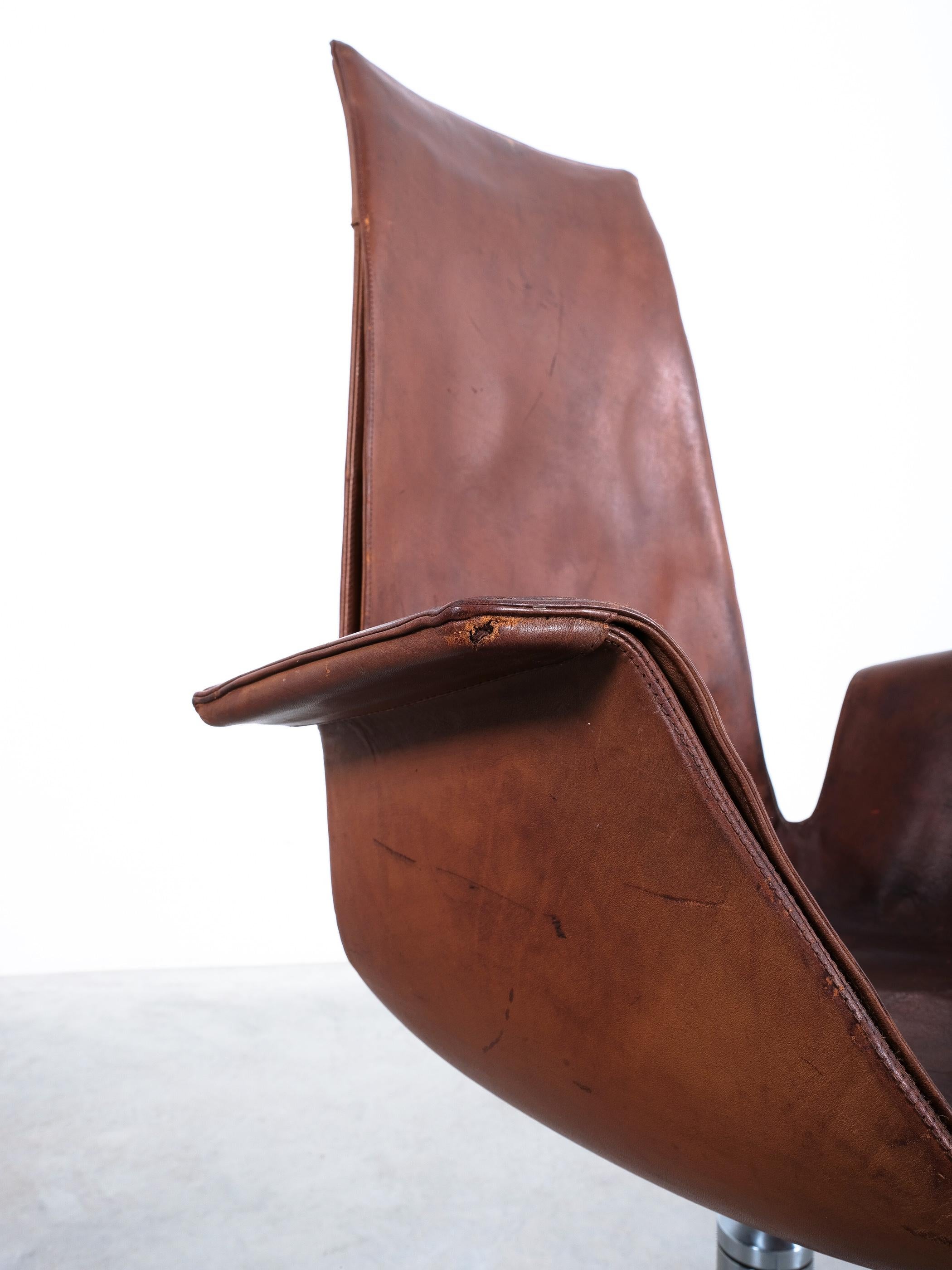FK 6725 Fabricius and Kastholm Brown Leather High Back Bird Desk Chair, 1964 In Good Condition In Vienna, AT