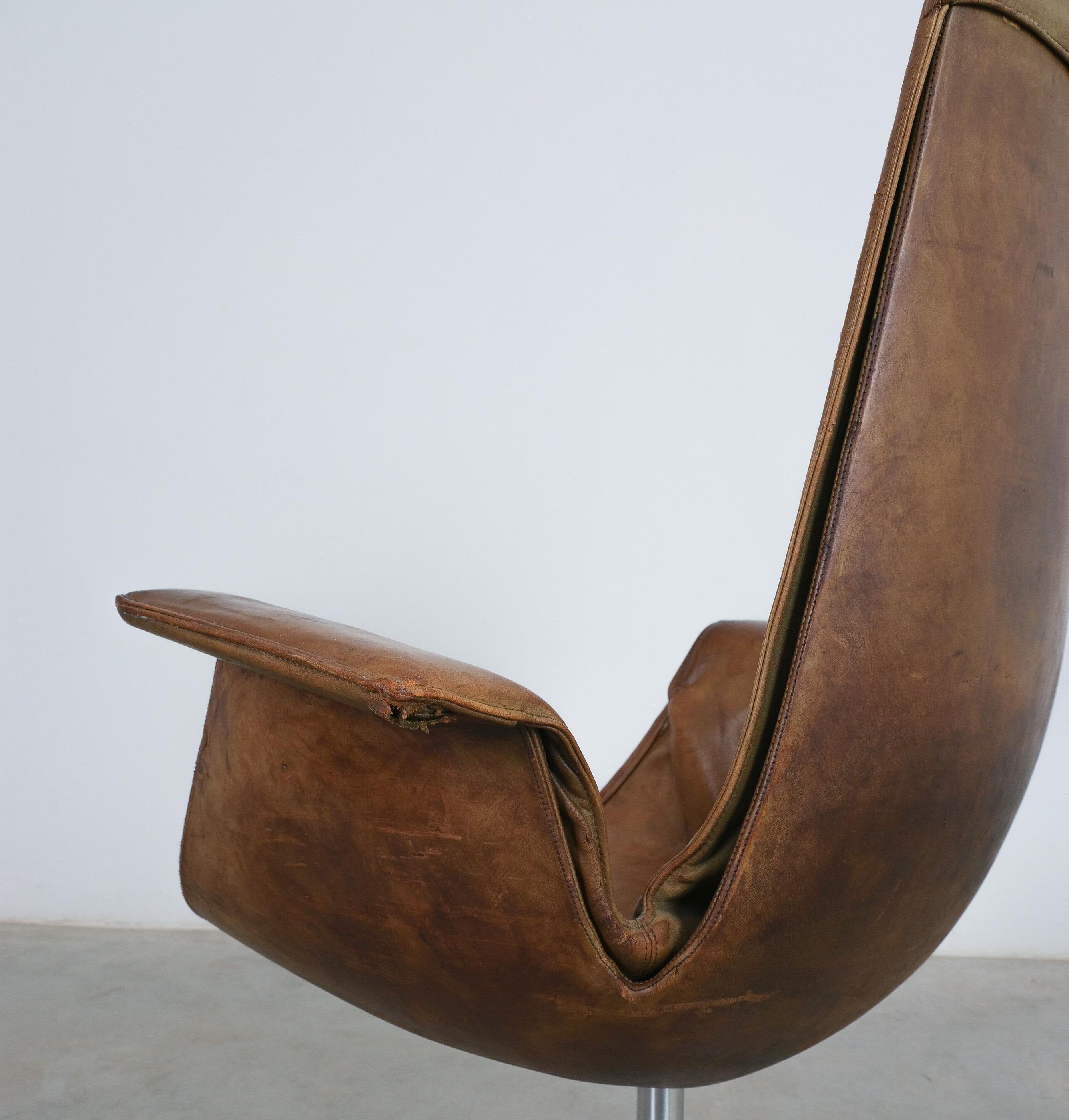 Mid-20th Century FK 6725 Fabricius and Kastholm Brown Leather High Back Bird Desk Chair, 1964 For Sale