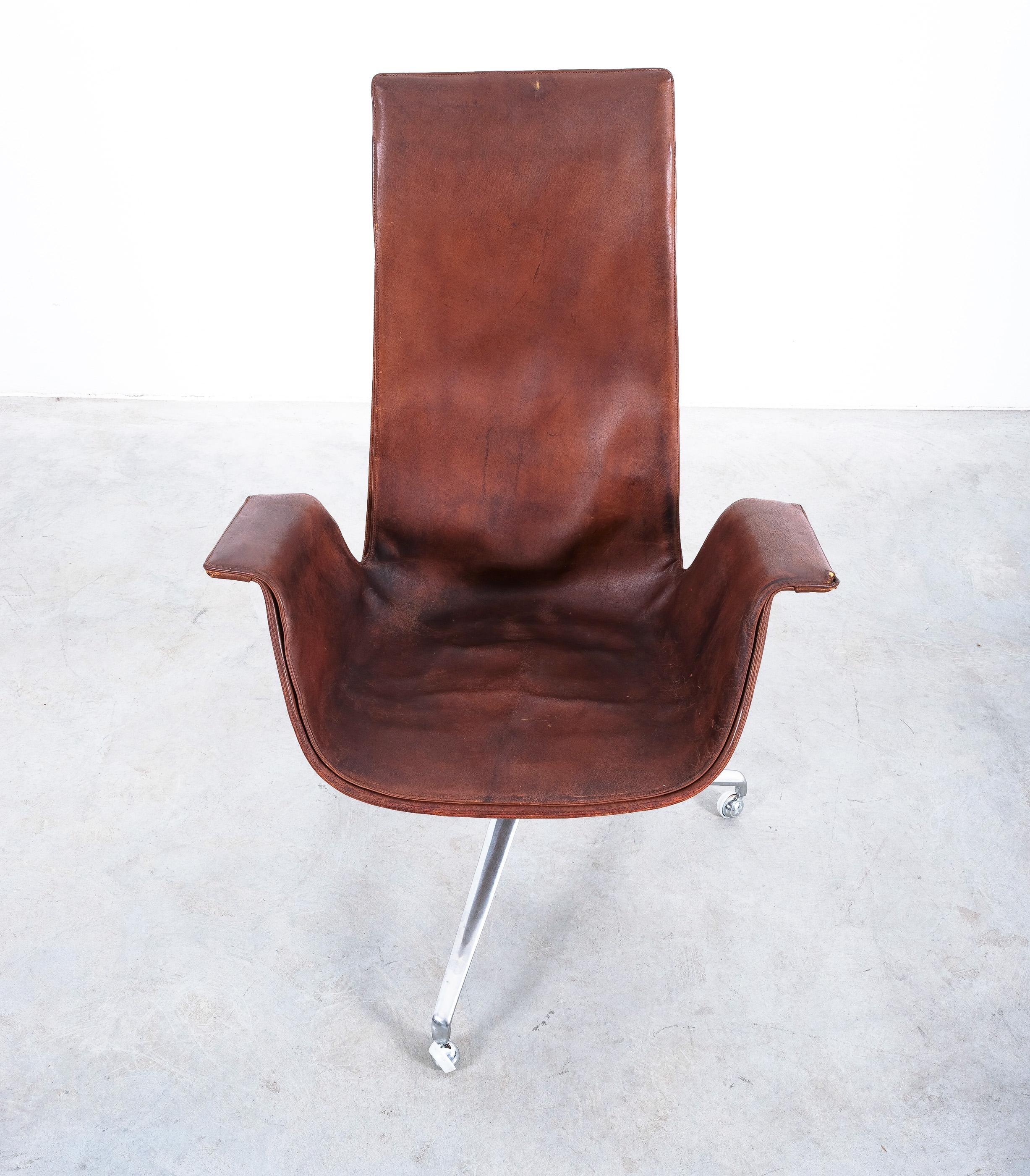 Mid-20th Century FK 6725 Fabricius and Kastholm Brown Leather High Back Bird Desk Chair, 1964